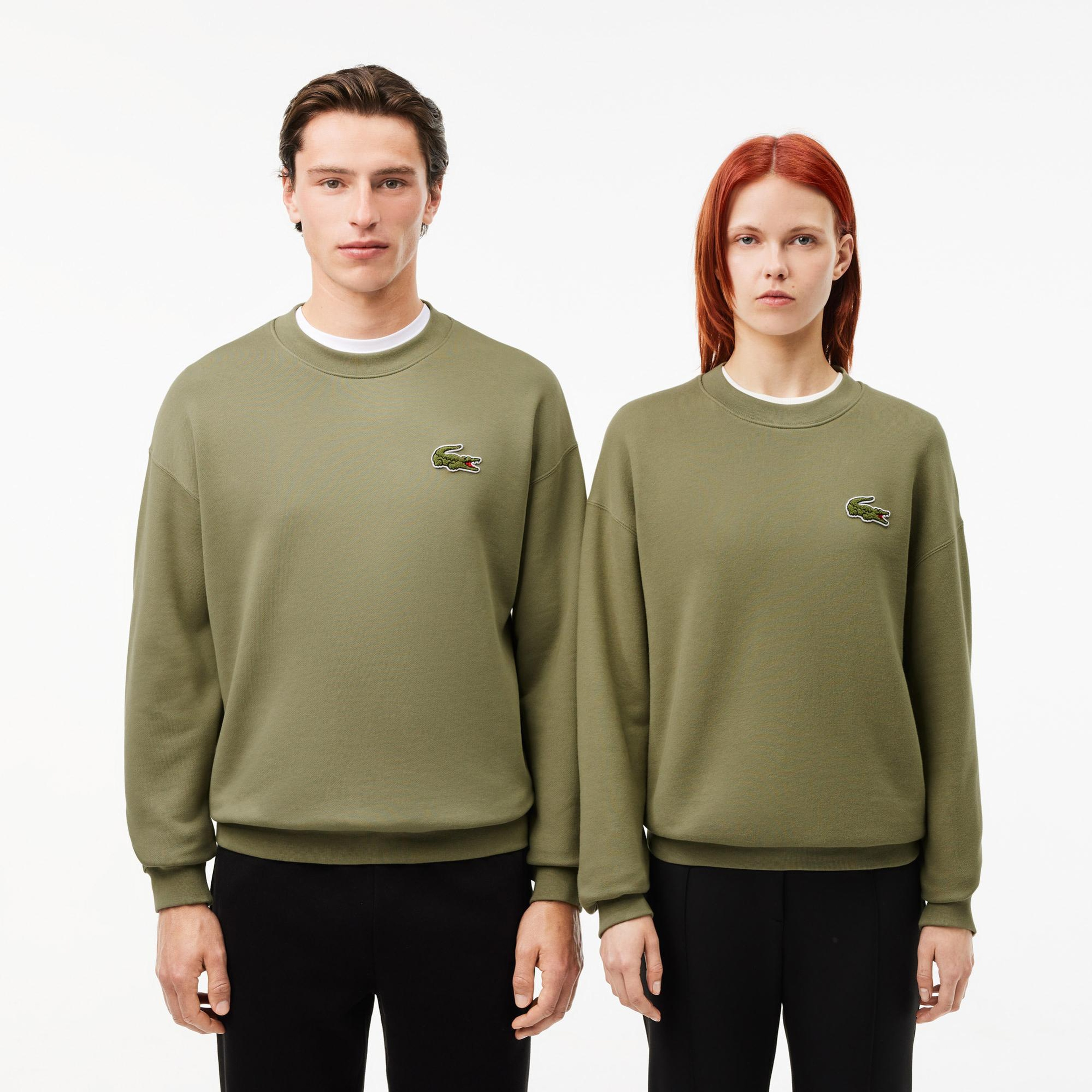 Lacoste Unisex Loose Fit Bisiklet Yaka Haki Sweatshirt
