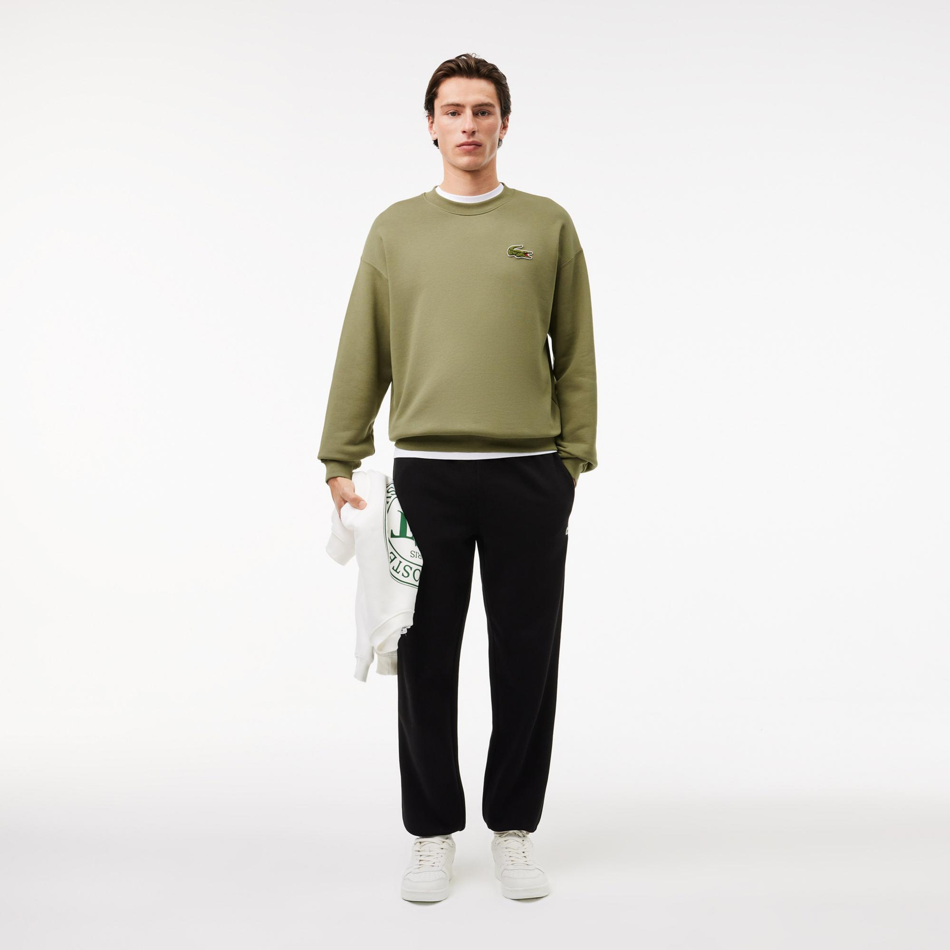 Lacoste Unisex Loose Fit Bisiklet Yaka Haki Sweatshirt