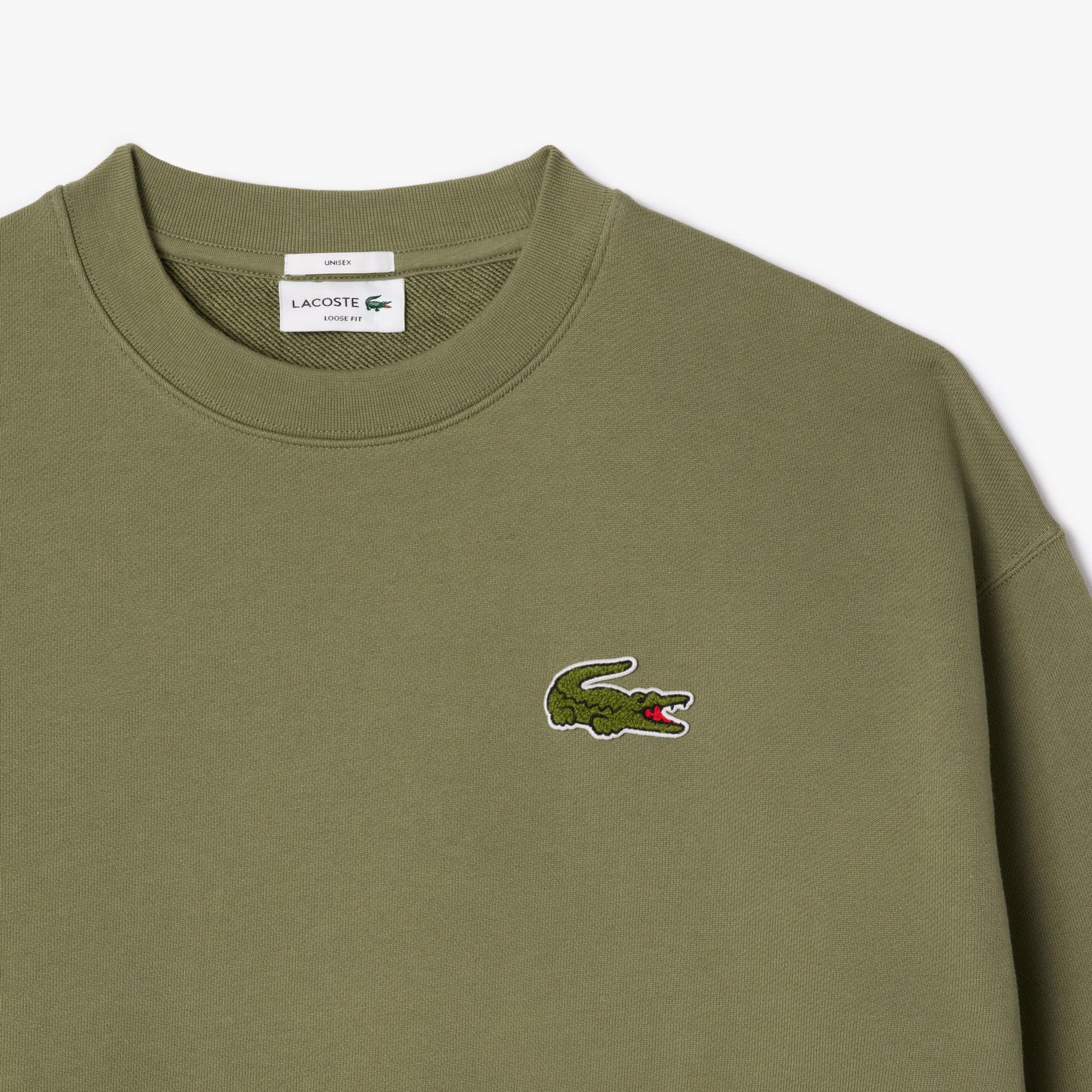 Lacoste Unisex Loose Fit Bisiklet Yaka Haki Sweatshirt