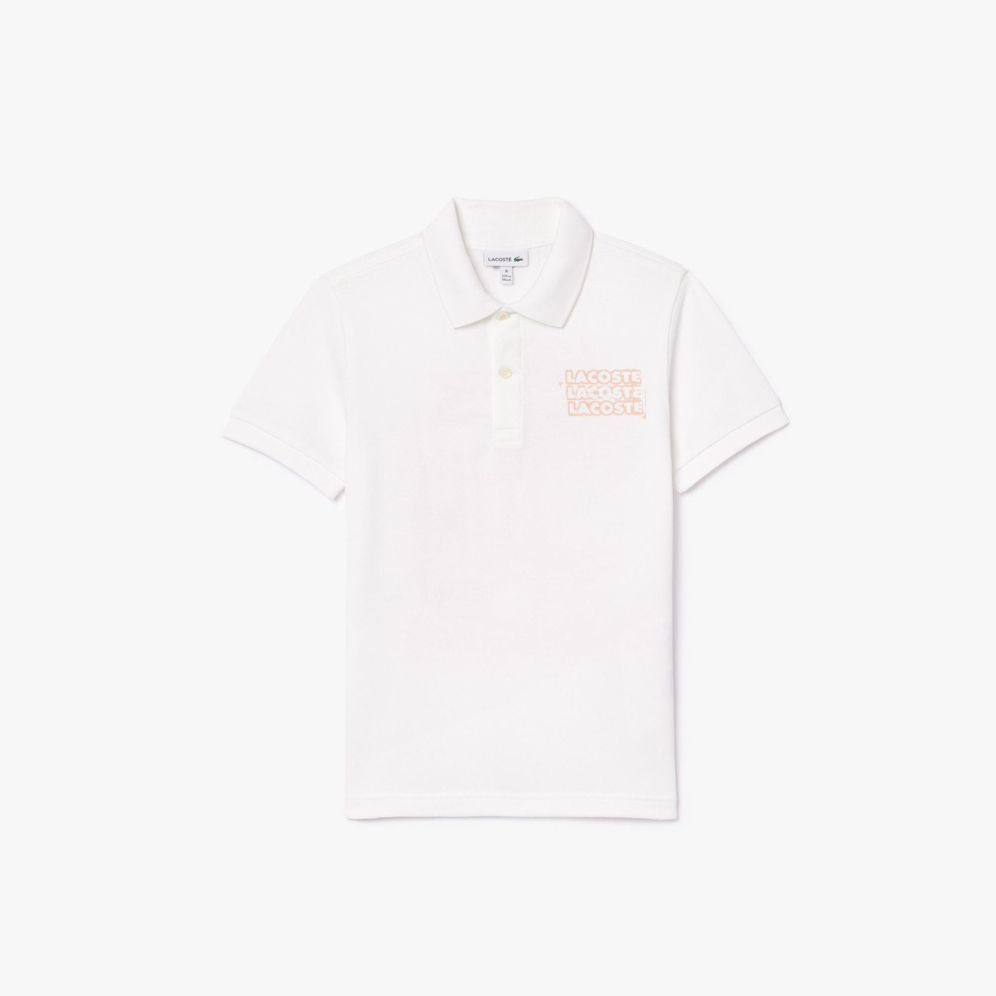Lacoste Çocuk Baskılı Beyaz Polo