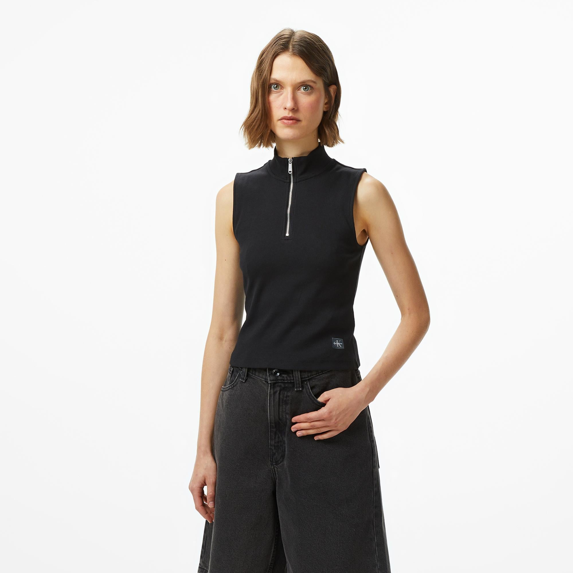 Calvin Klein Woven Label Kadın Siyah T-Shirt