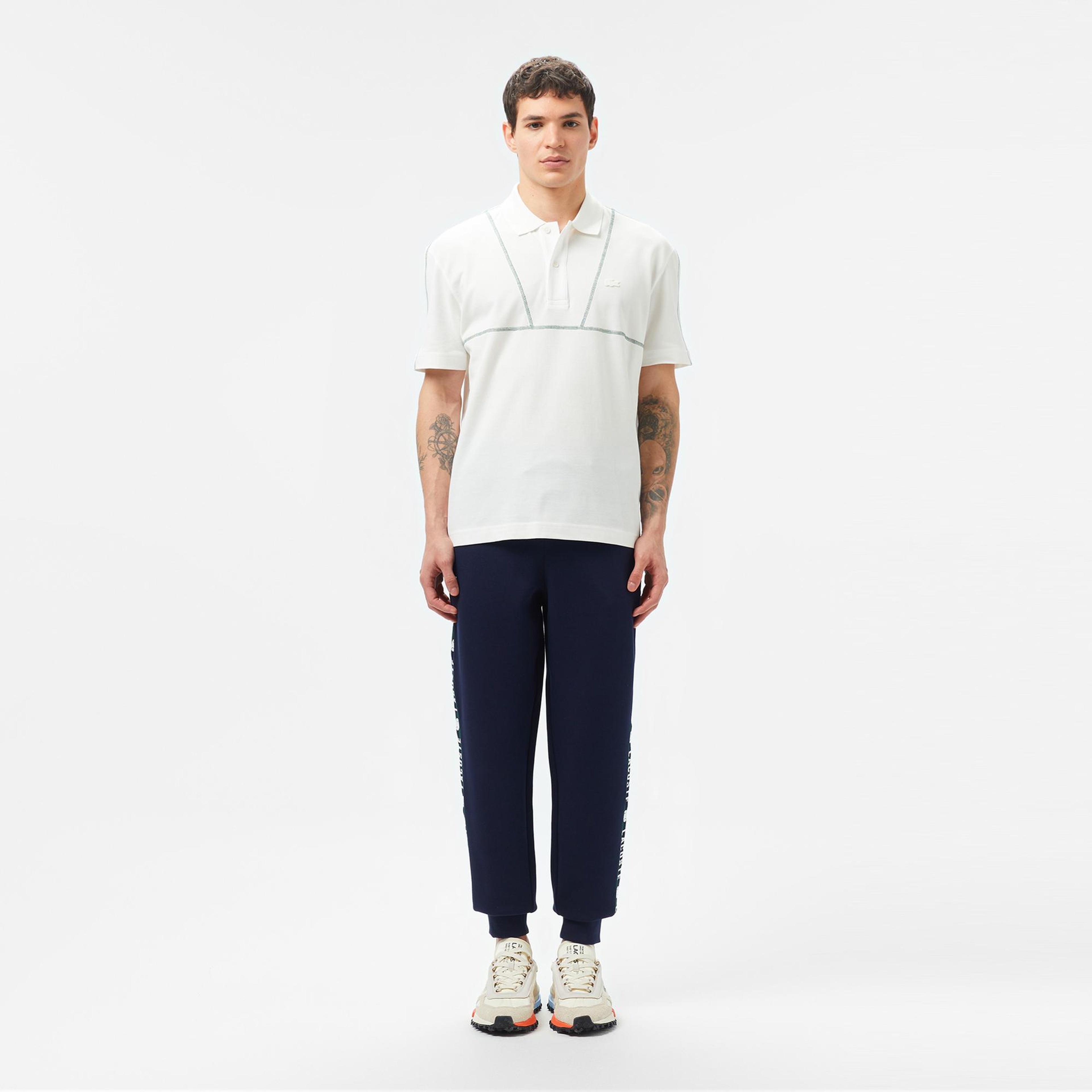 Lacoste Erkek Desenli Beyaz Polo