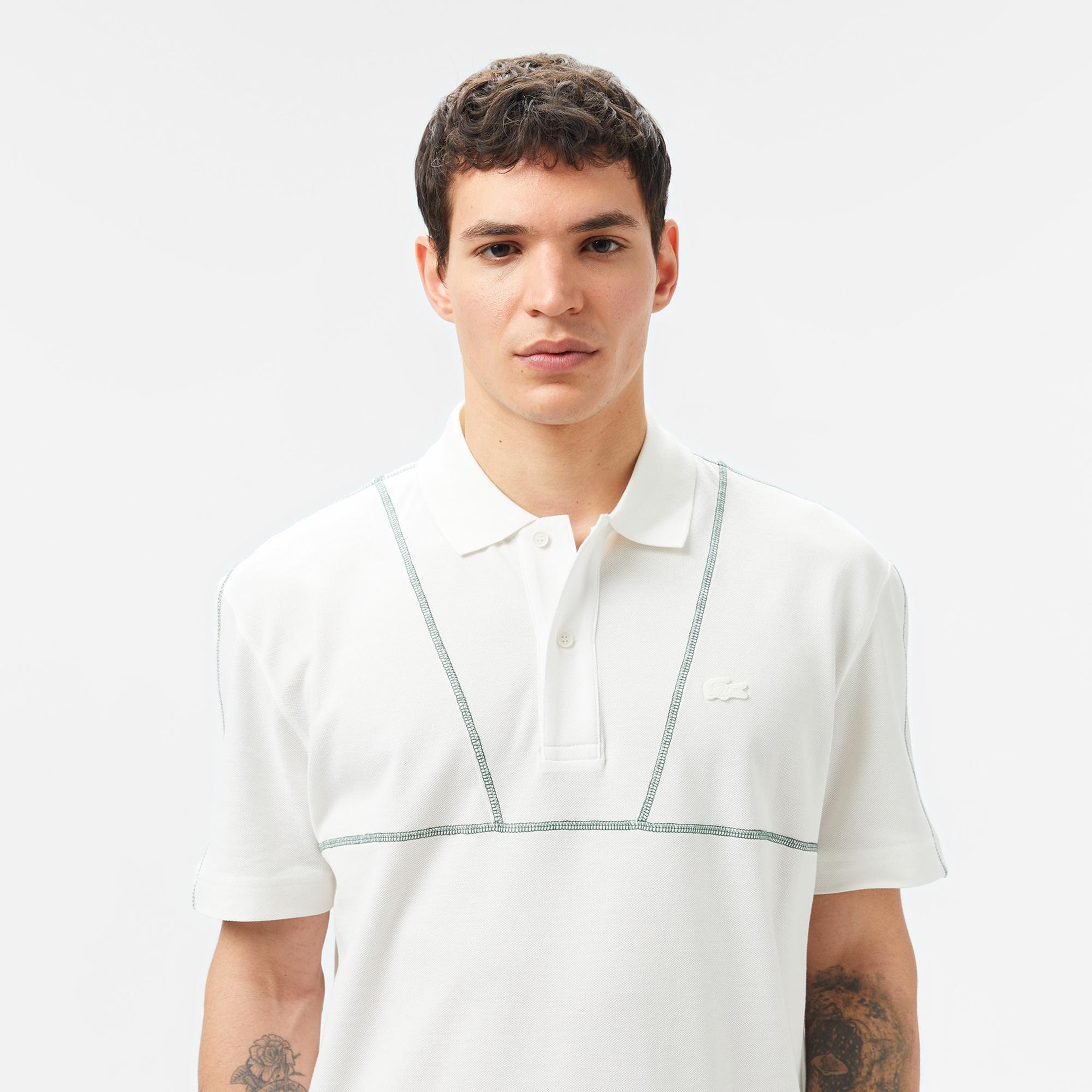 Lacoste Erkek Desenli Beyaz Polo