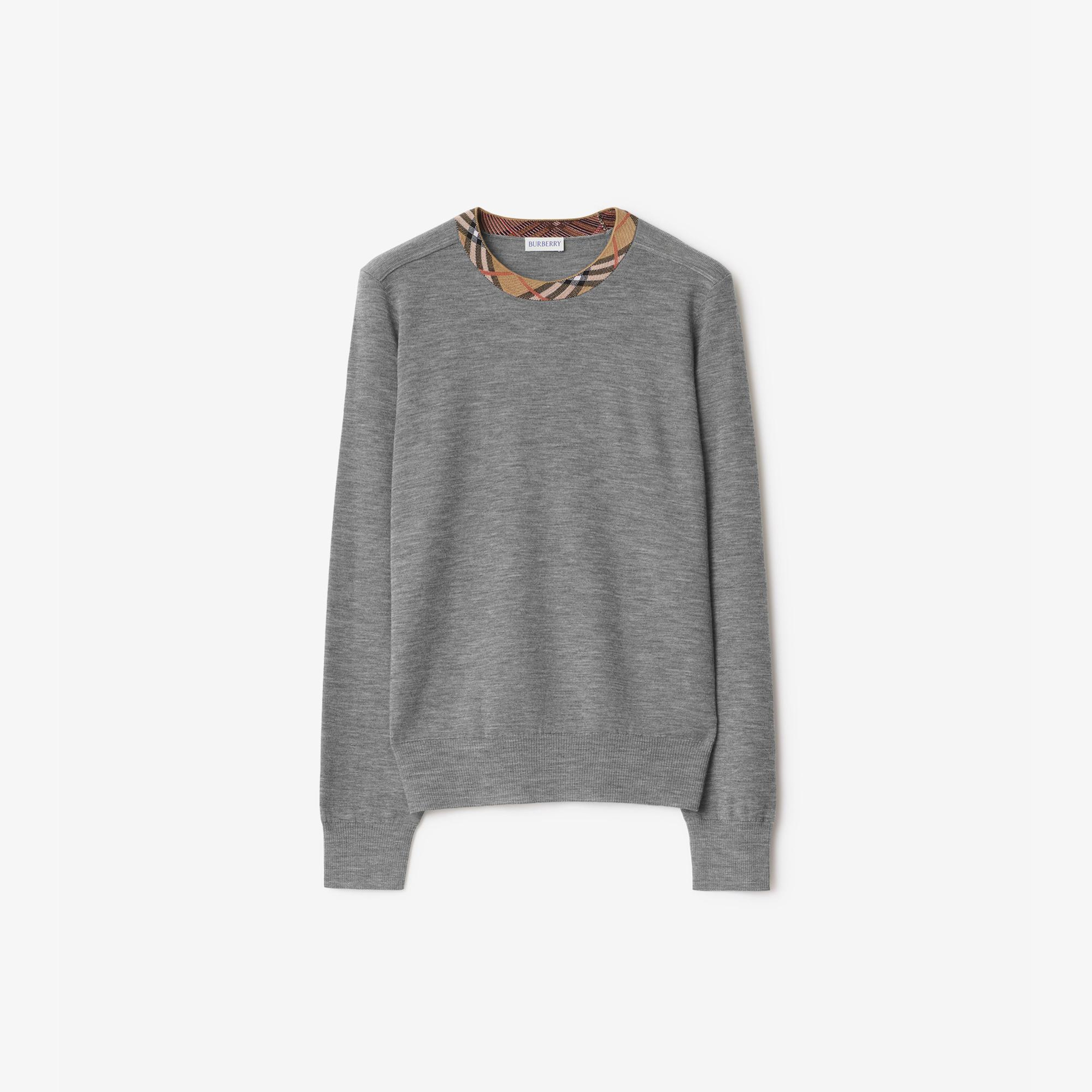 Burberry Check Trim Wool Kadın Gri Triko
