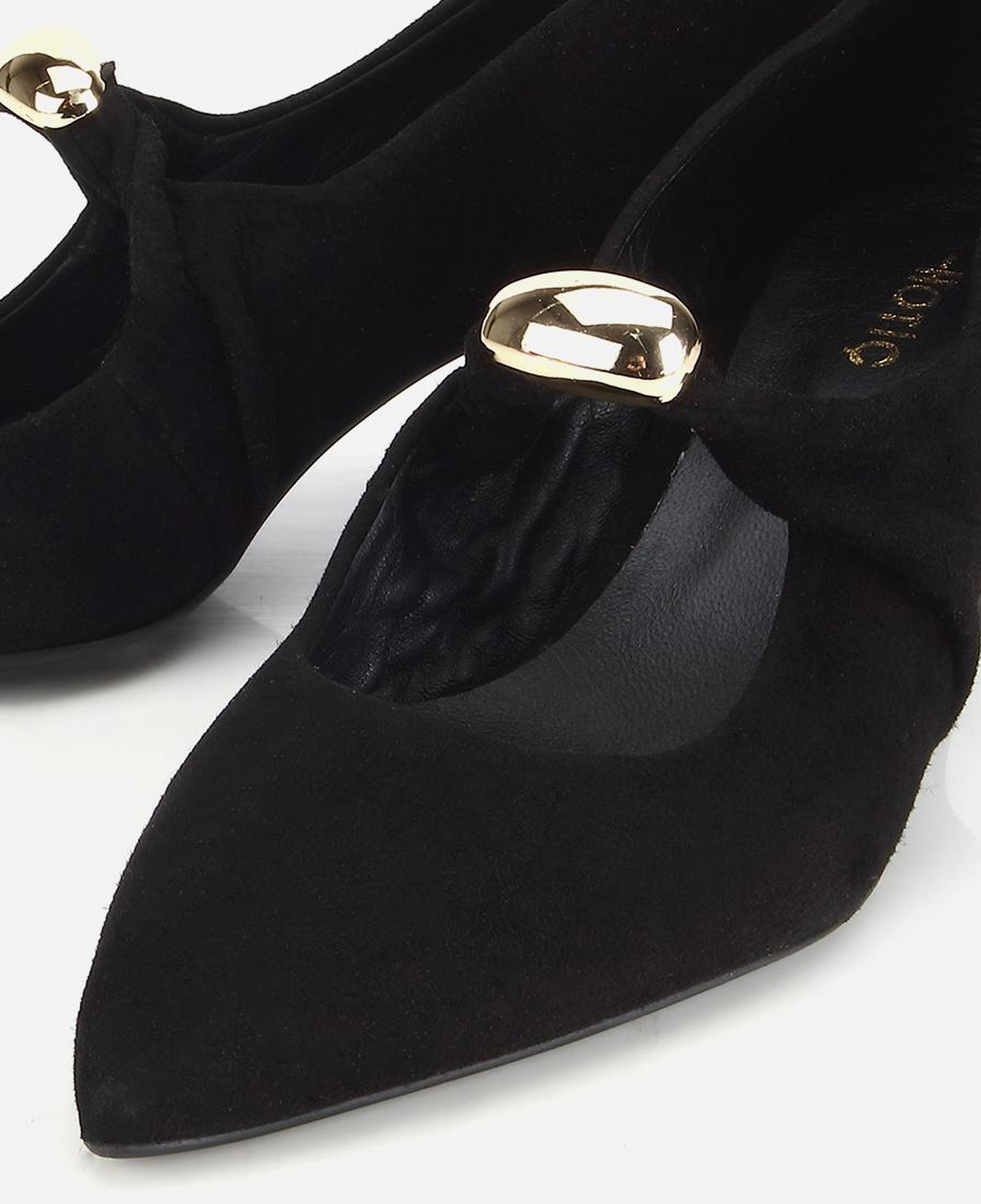 Kadın Süet Deri Siyah Gold Toka Detaylı İnce Topuklu Stiletto