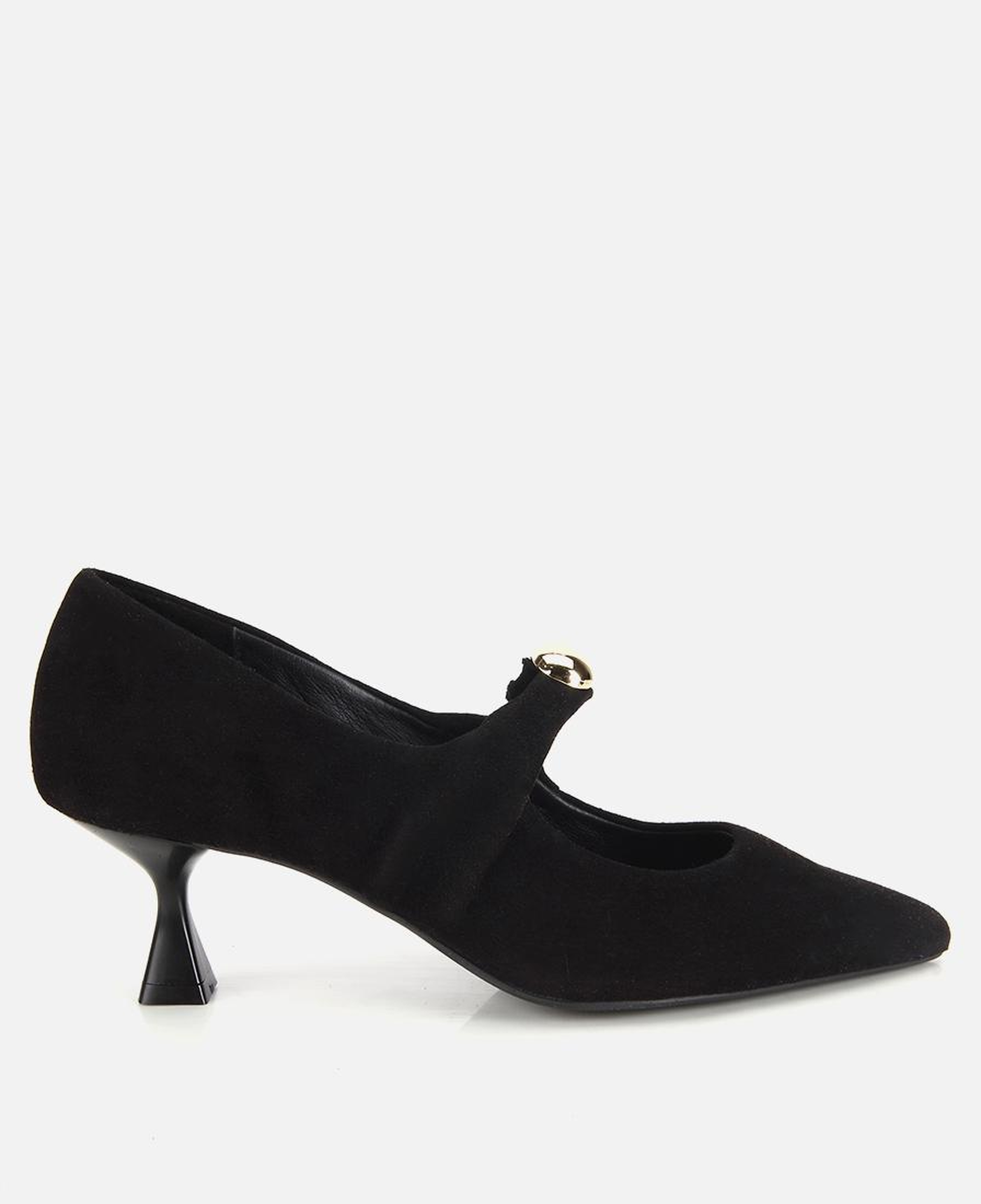 Kadın Süet Deri Siyah Gold Toka Detaylı İnce Topuklu Stiletto