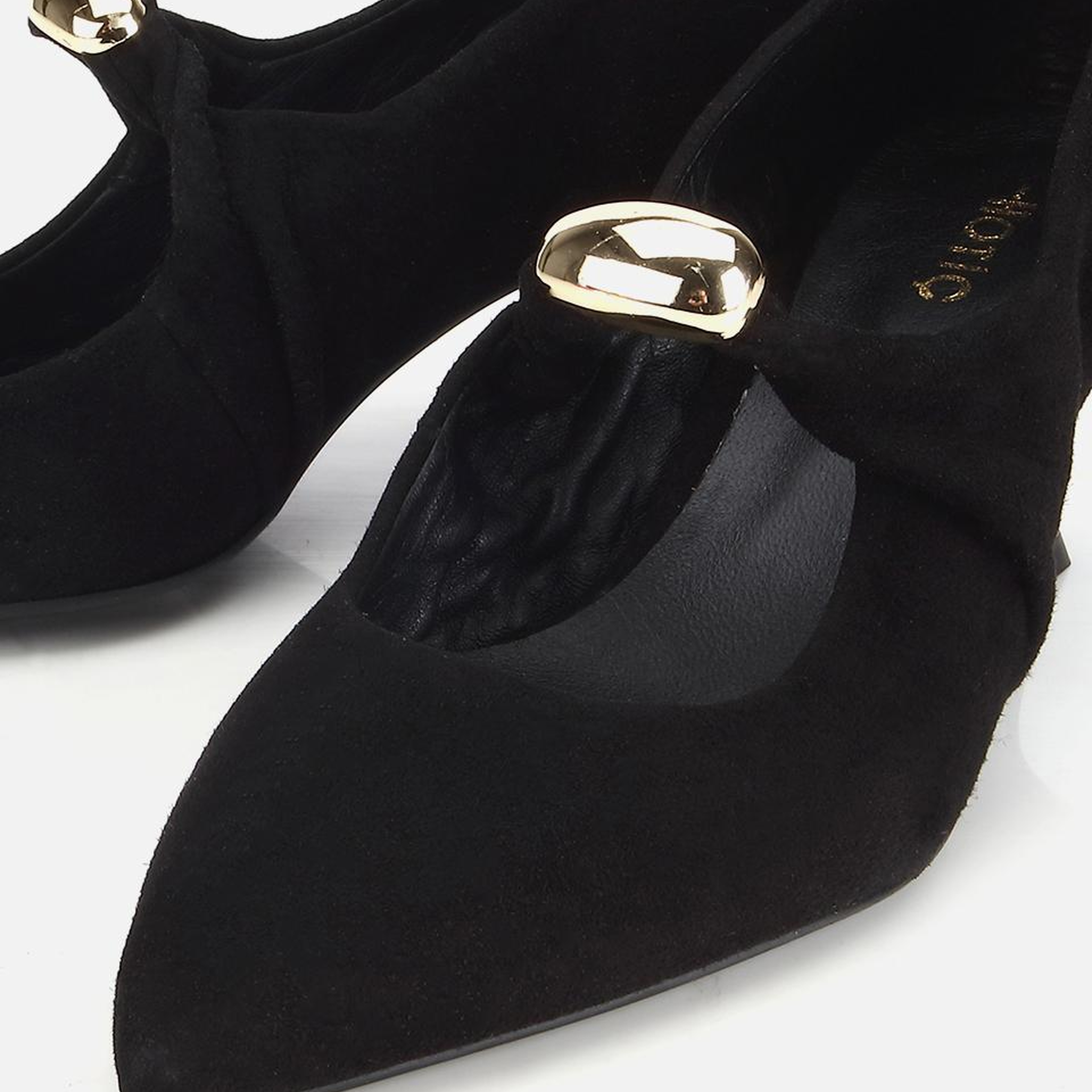 Kadın Süet Deri Siyah Gold Toka Detaylı İnce Topuklu Stiletto