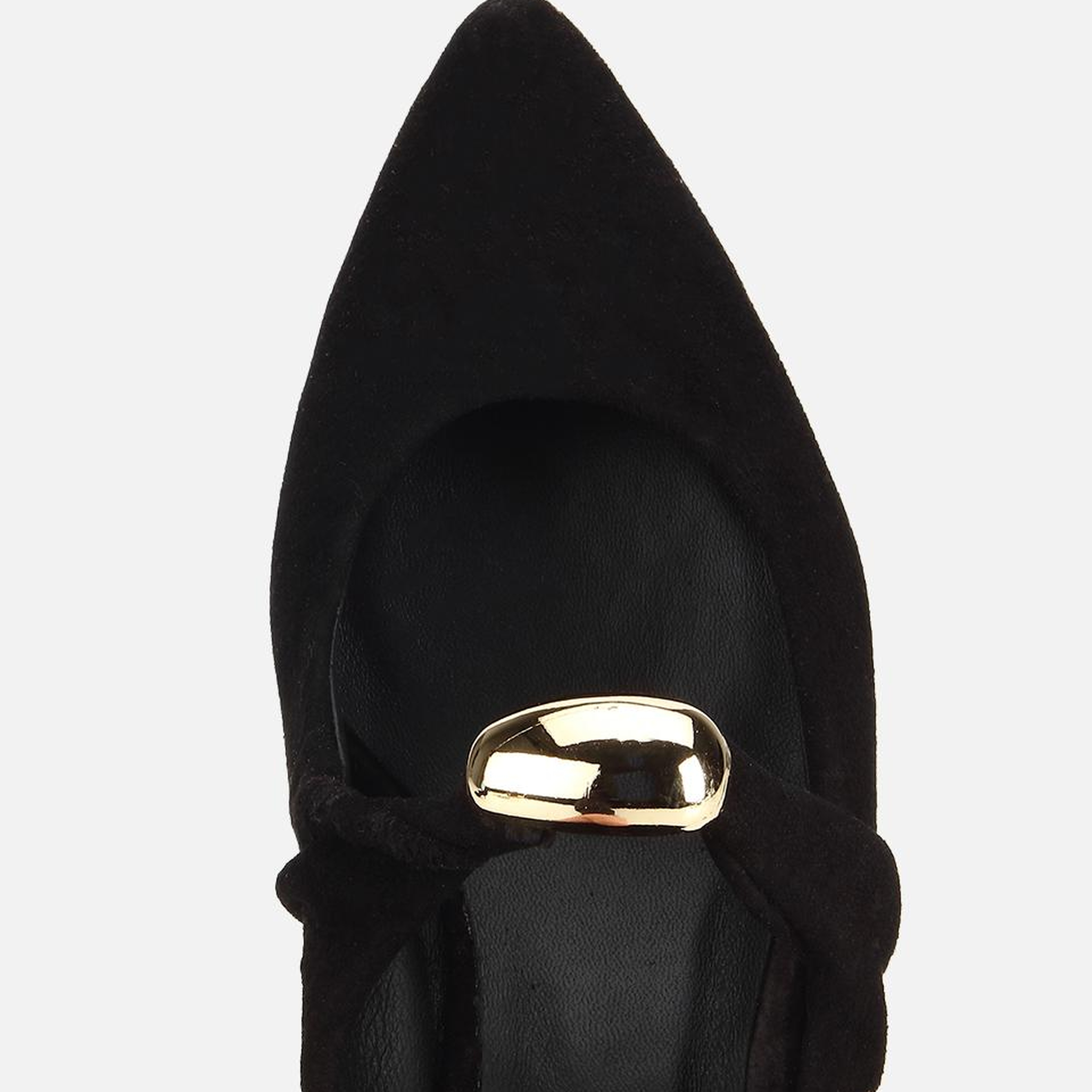 Kadın Süet Deri Siyah Gold Toka Detaylı İnce Topuklu Stiletto