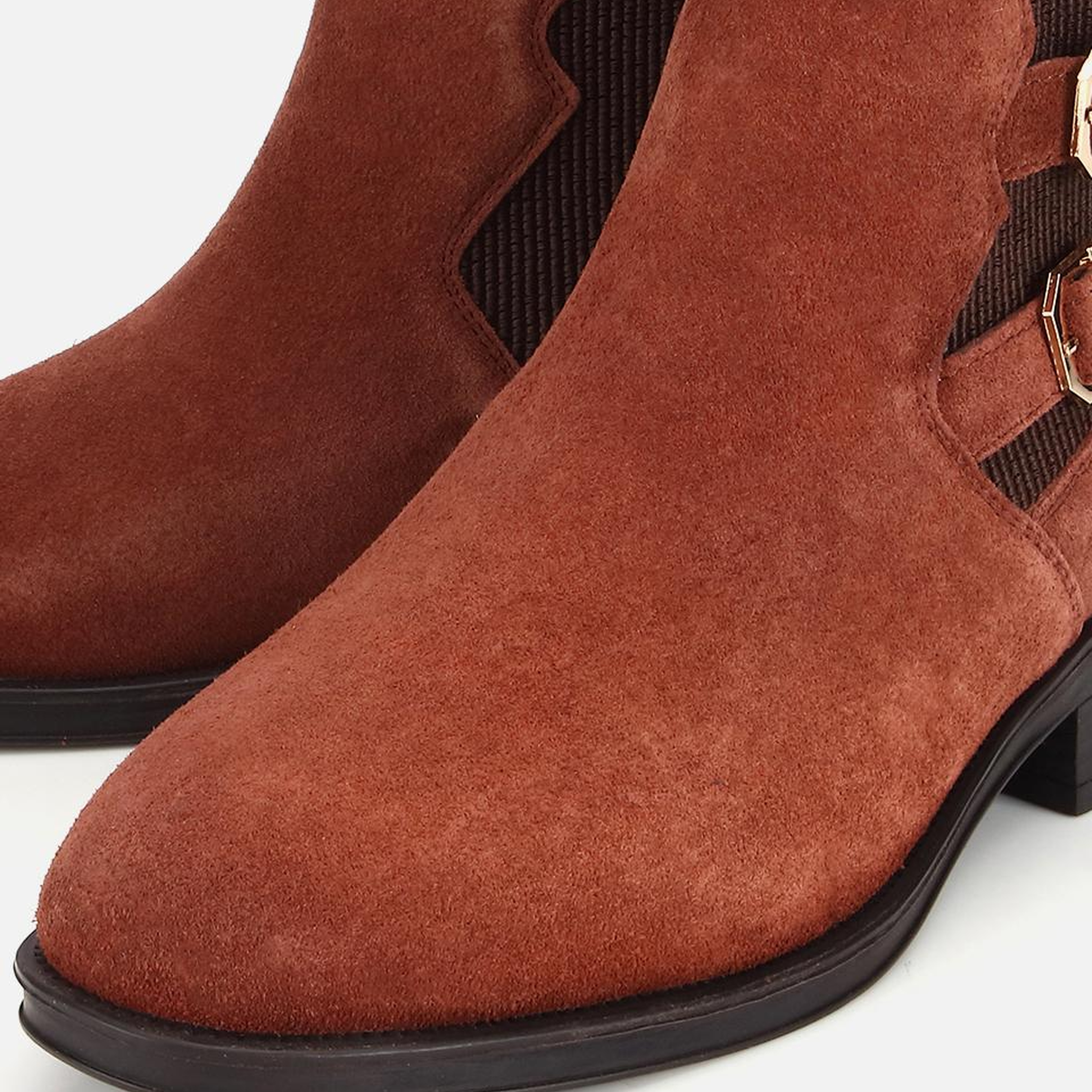 Kadın Süet Deri Taba Tokalı Lastik Detaylı Düz Bot