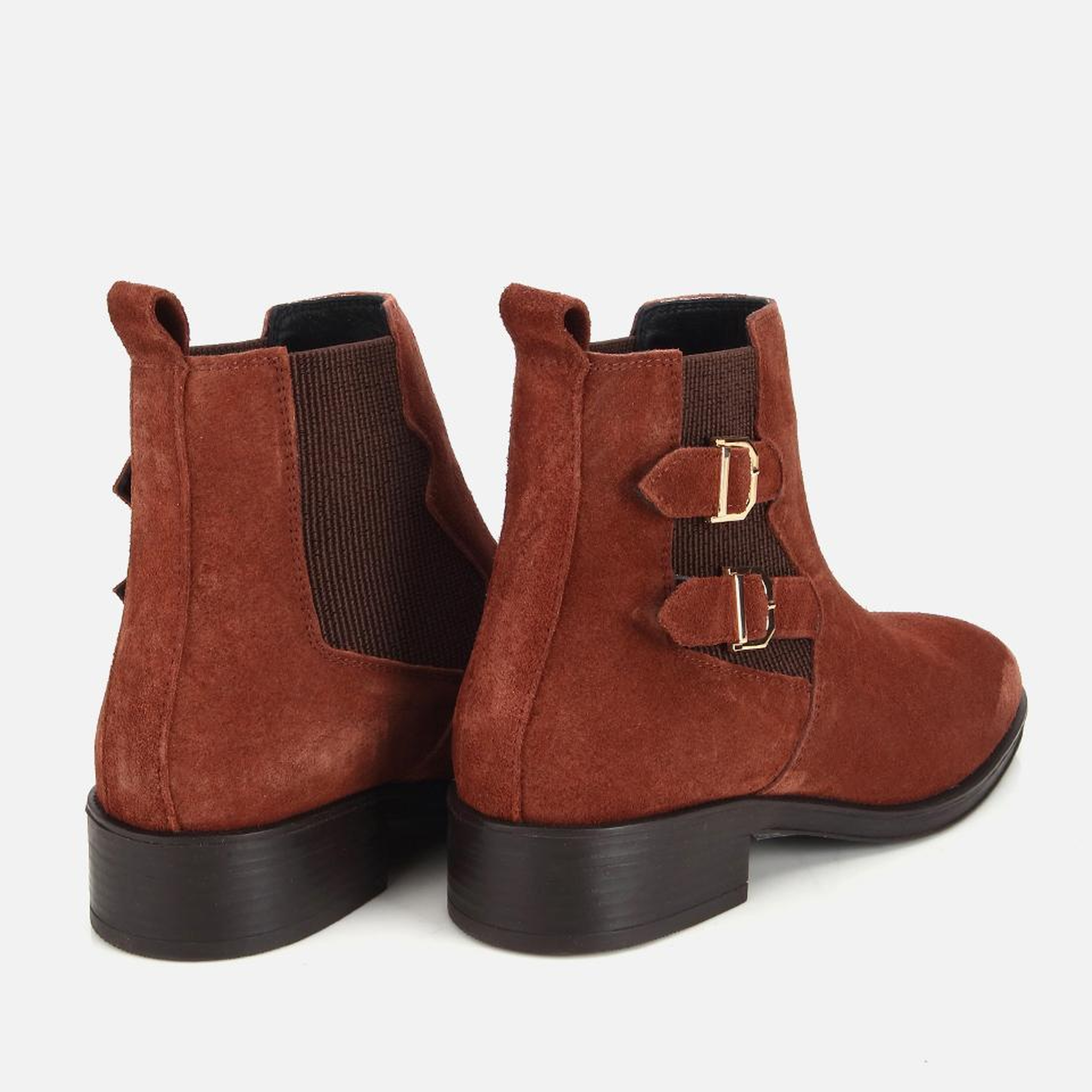 Kadın Süet Deri Taba Tokalı Lastik Detaylı Düz Bot