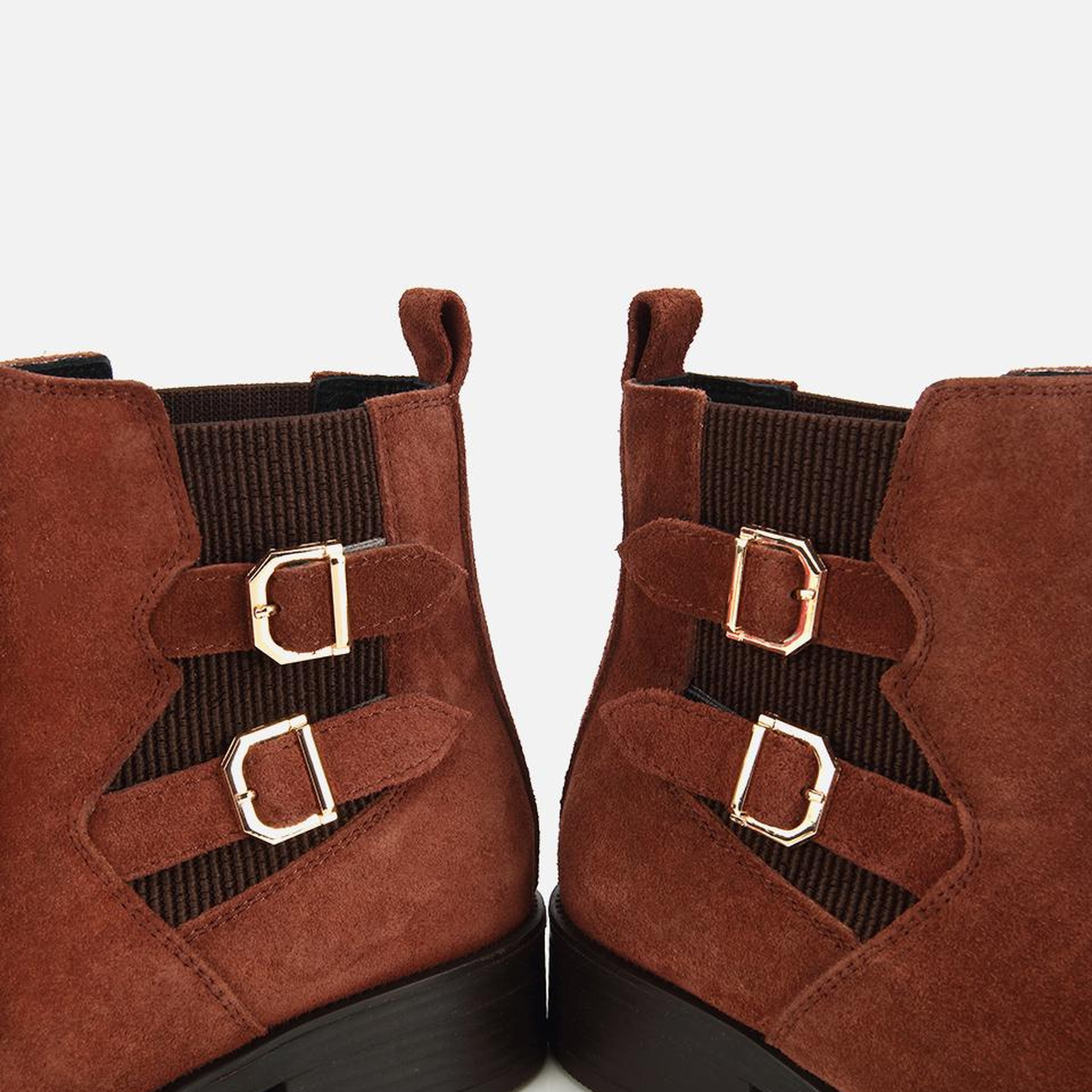 Kadın Süet Deri Taba Tokalı Lastik Detaylı Düz Bot