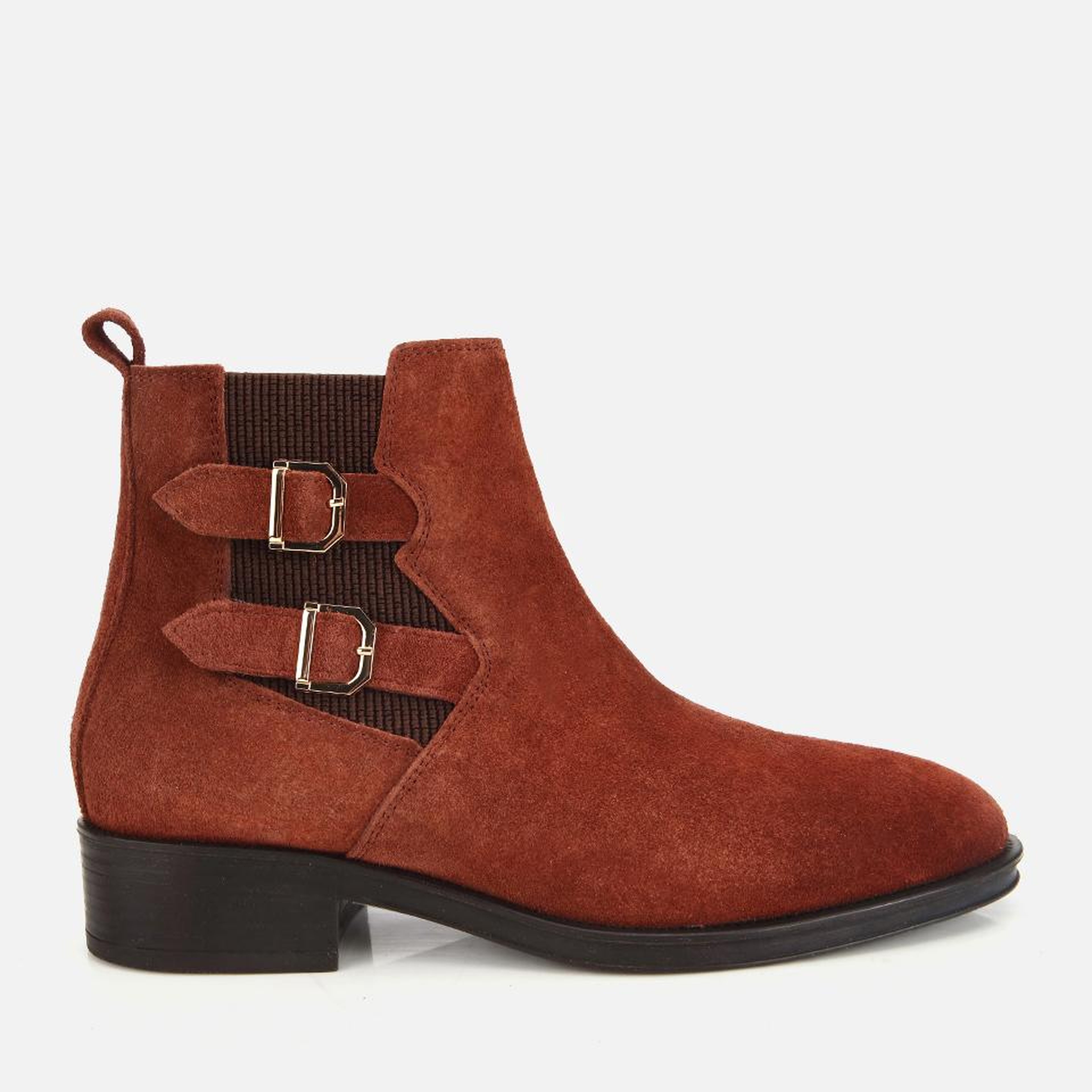 Kadın Süet Deri Taba Tokalı Lastik Detaylı Düz Bot