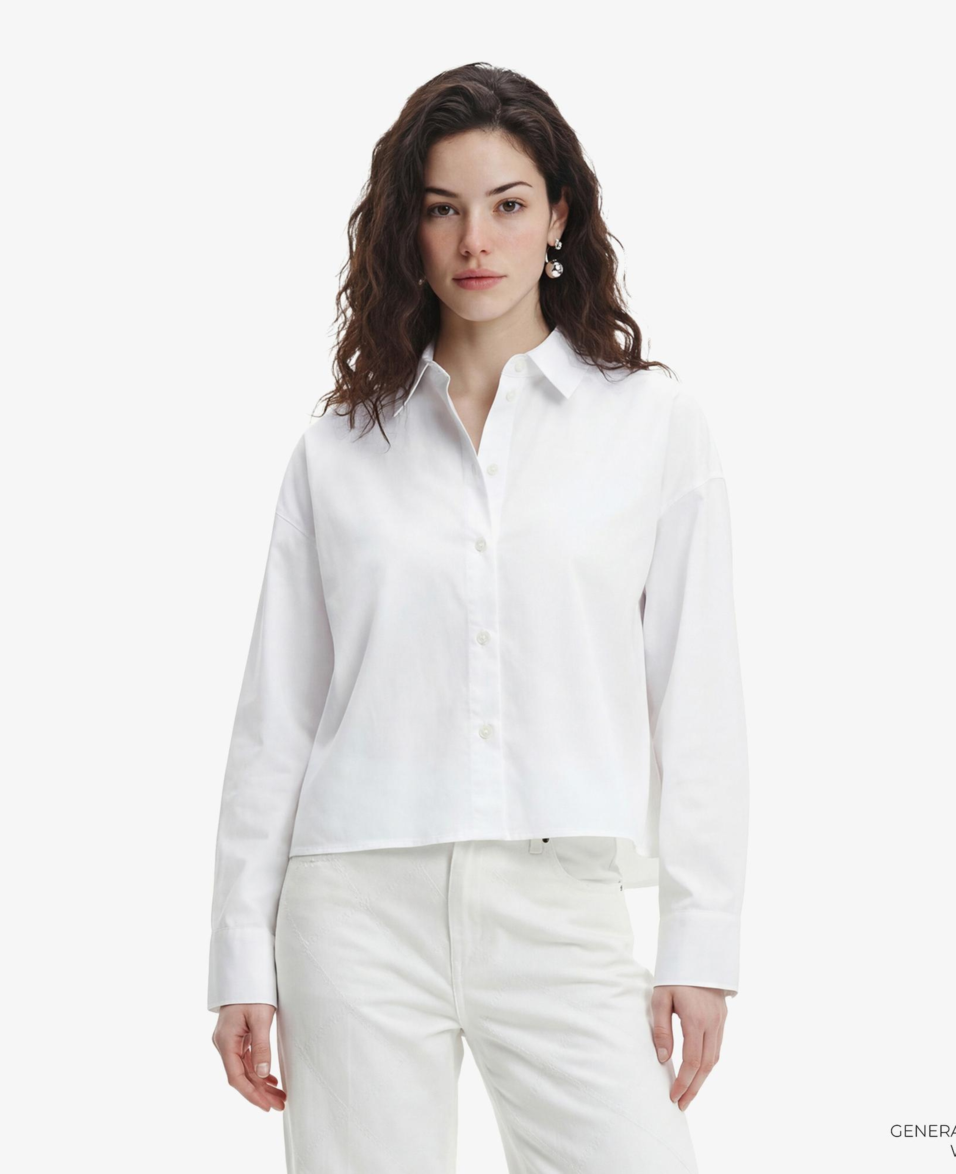 Calvin Klein Solid Boxy Cropped Kadın Beyaz Gömlek