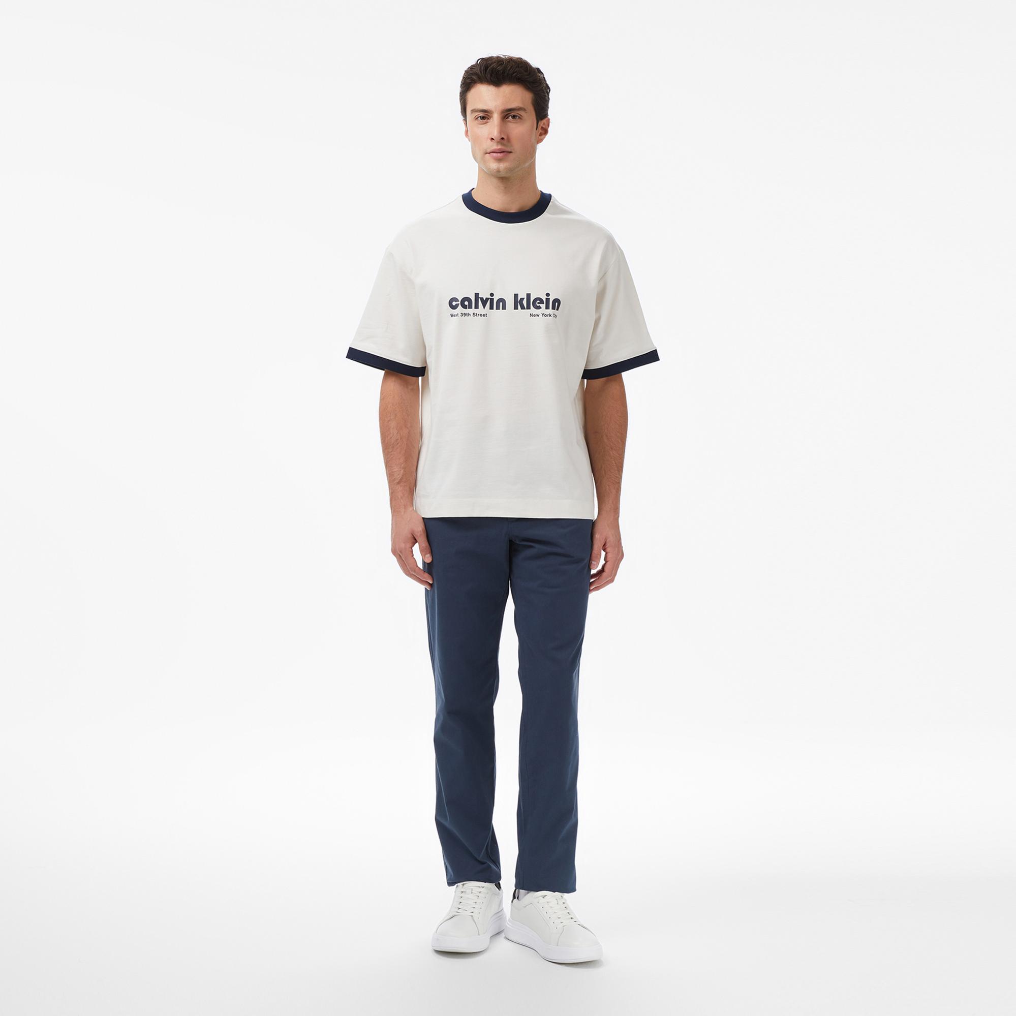 Calvin Klein Retro Logo Ringer Erkek Beyaz T-Shirt