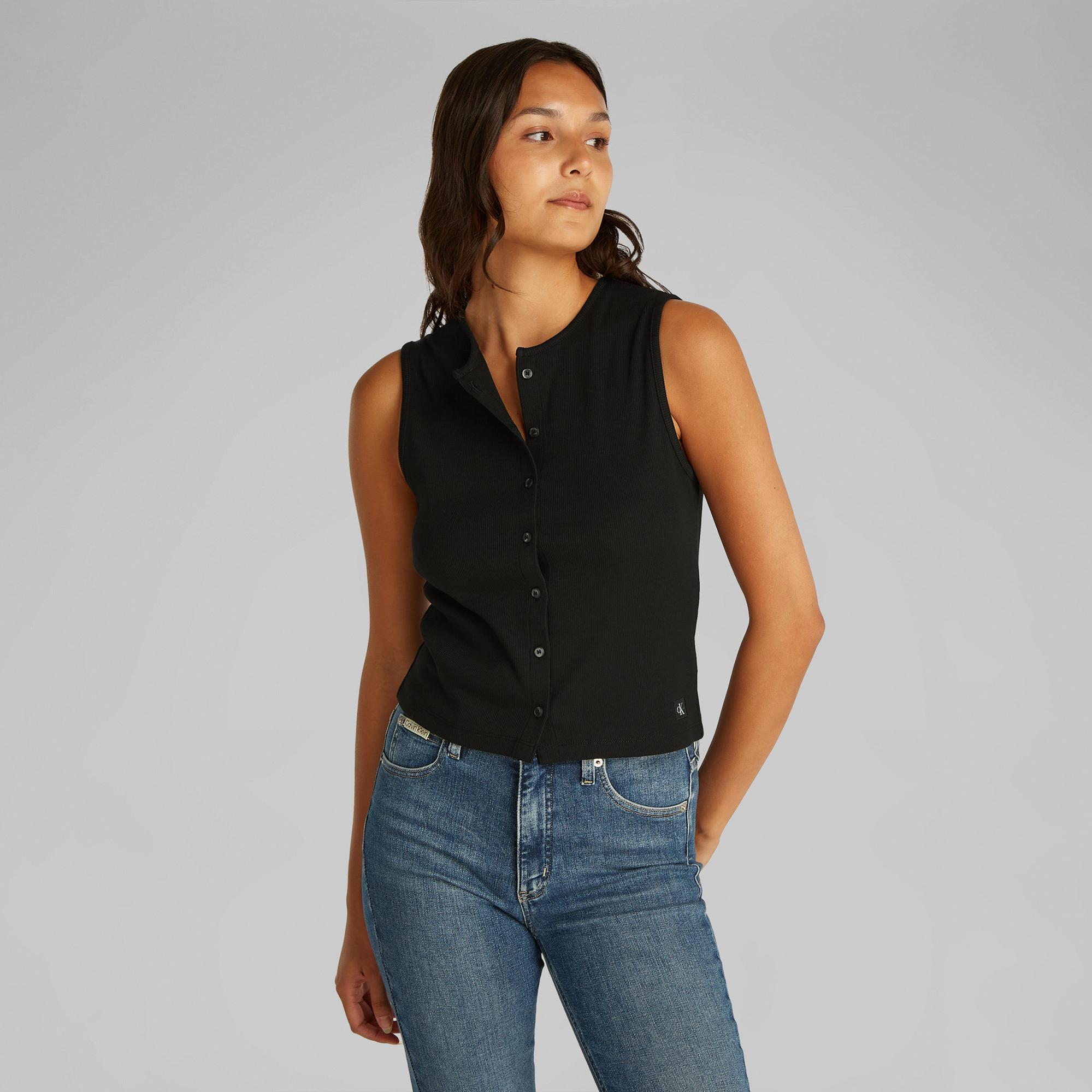 Calvin Klein Kadın Siyah Kolsuz T-Shirt