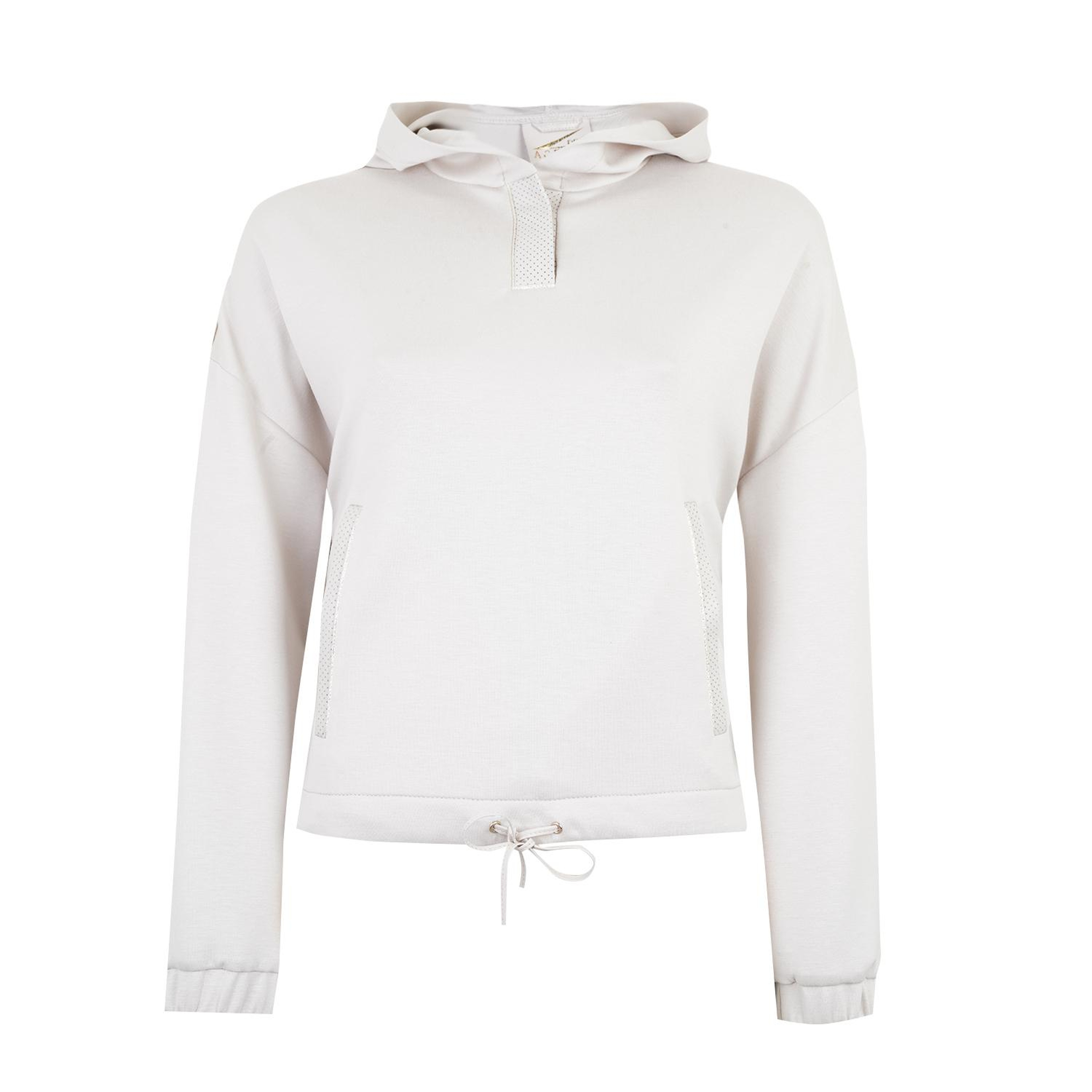 Amari Bej Kadın Deri Detaylı Kapüşonlu Sweatshirt