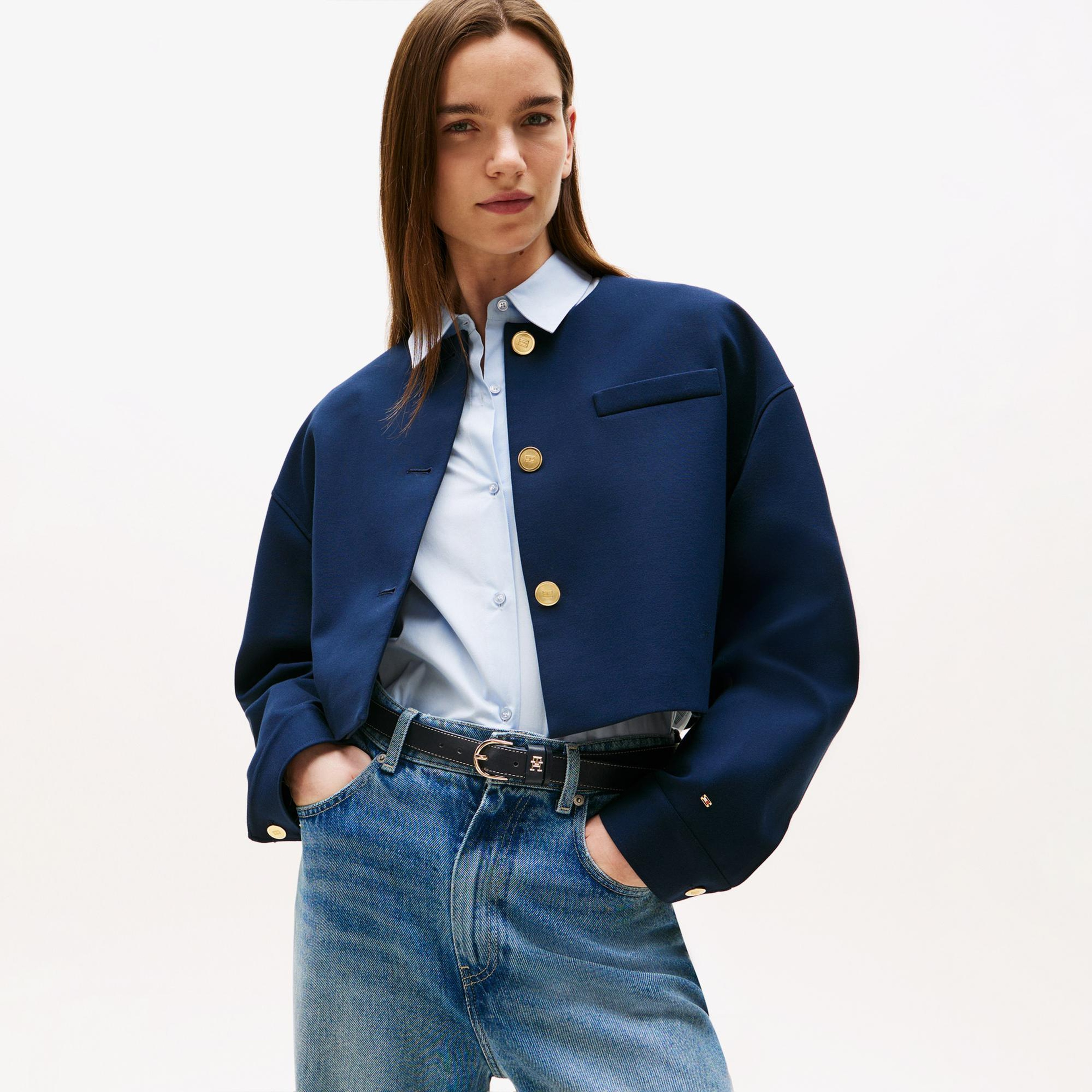 Tommy Hilfiger Punto Crop Lady Kadın Blazer Lacivert Blazer Ceket