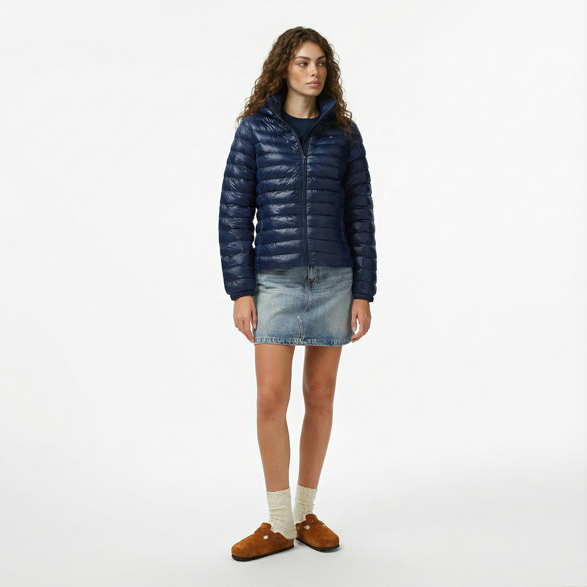 Tommy Hilfiger Padded Slim Kadın Puffer Lacivert Mont