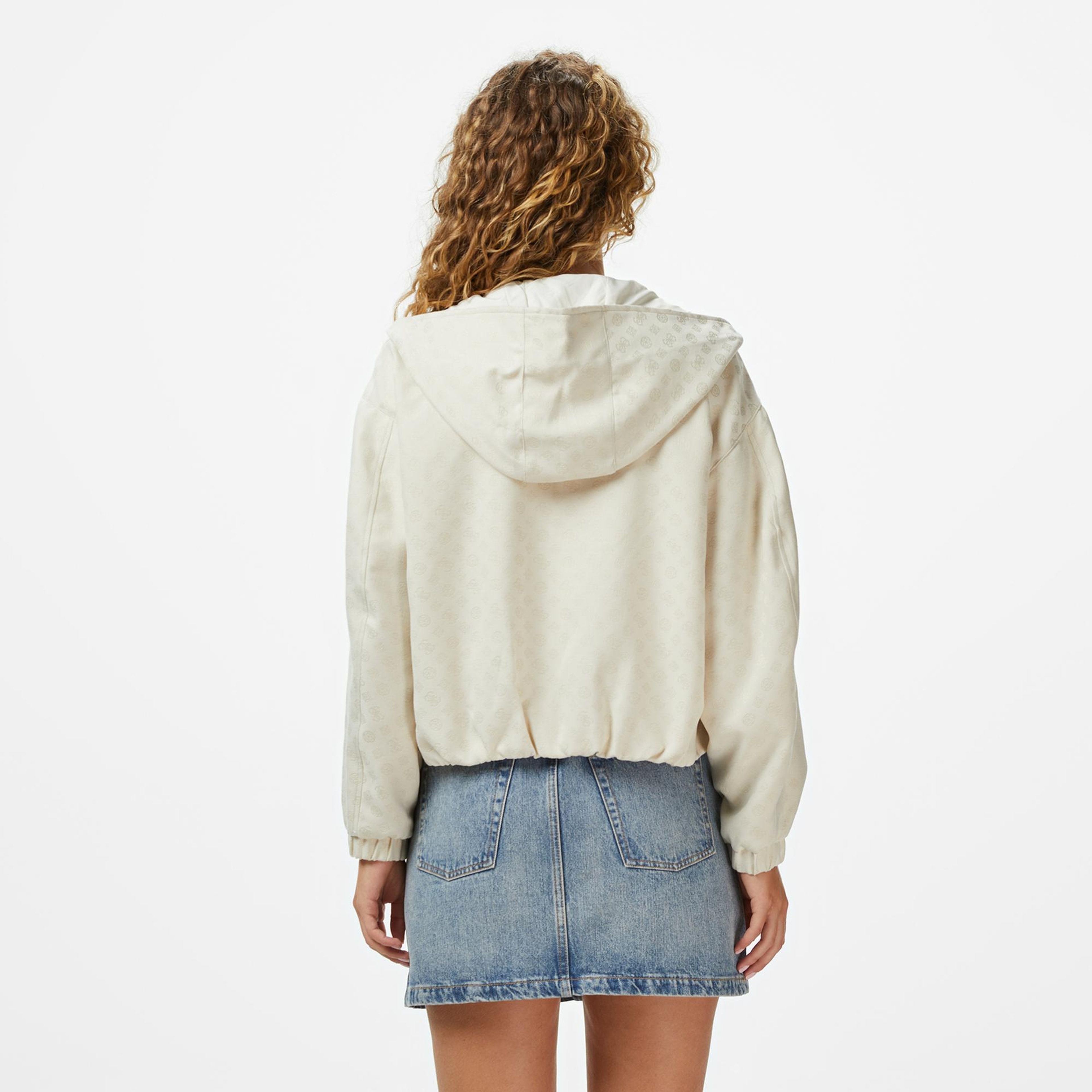 Guess Peony Kadın Krem Rengi Kapüşonlu Ceket