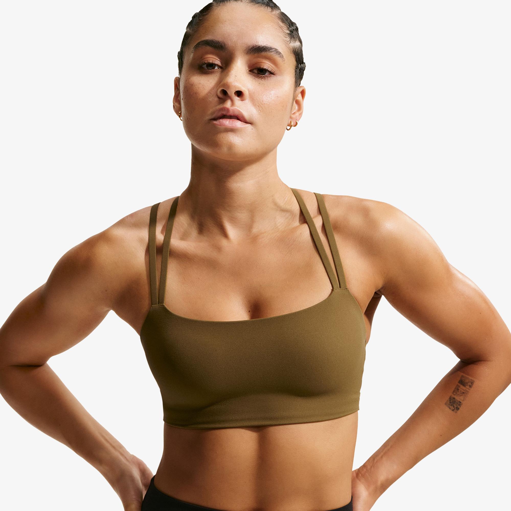 Nike Dri-Fit Zenvy Strappy Kadın Haki Bra