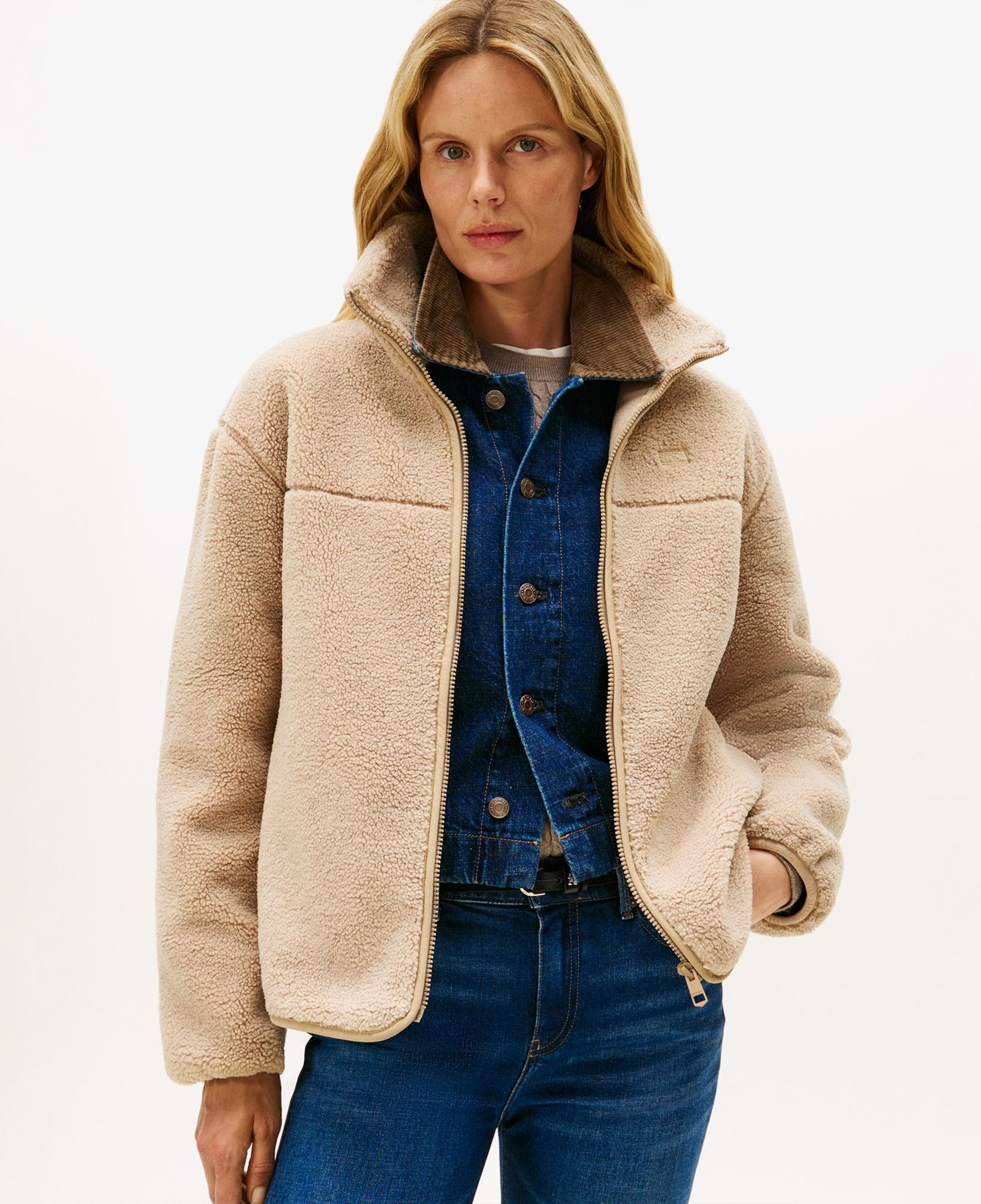 Tommy Hilfiger Teddy Zip Up Regular Kadın Bej Ceket
