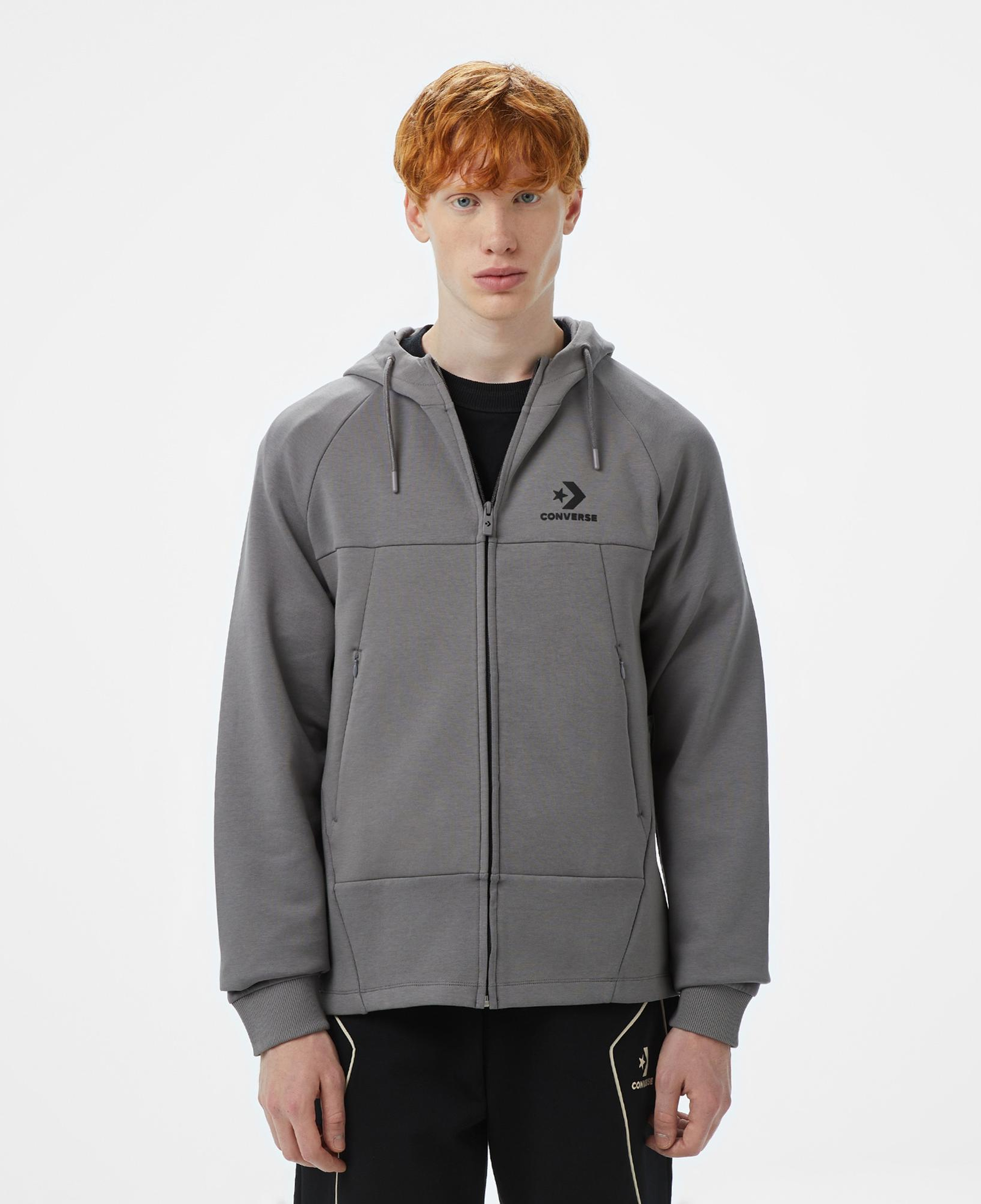 Converse Star Chevron Baskılı Regular Fit Erkek Gri Hoodie