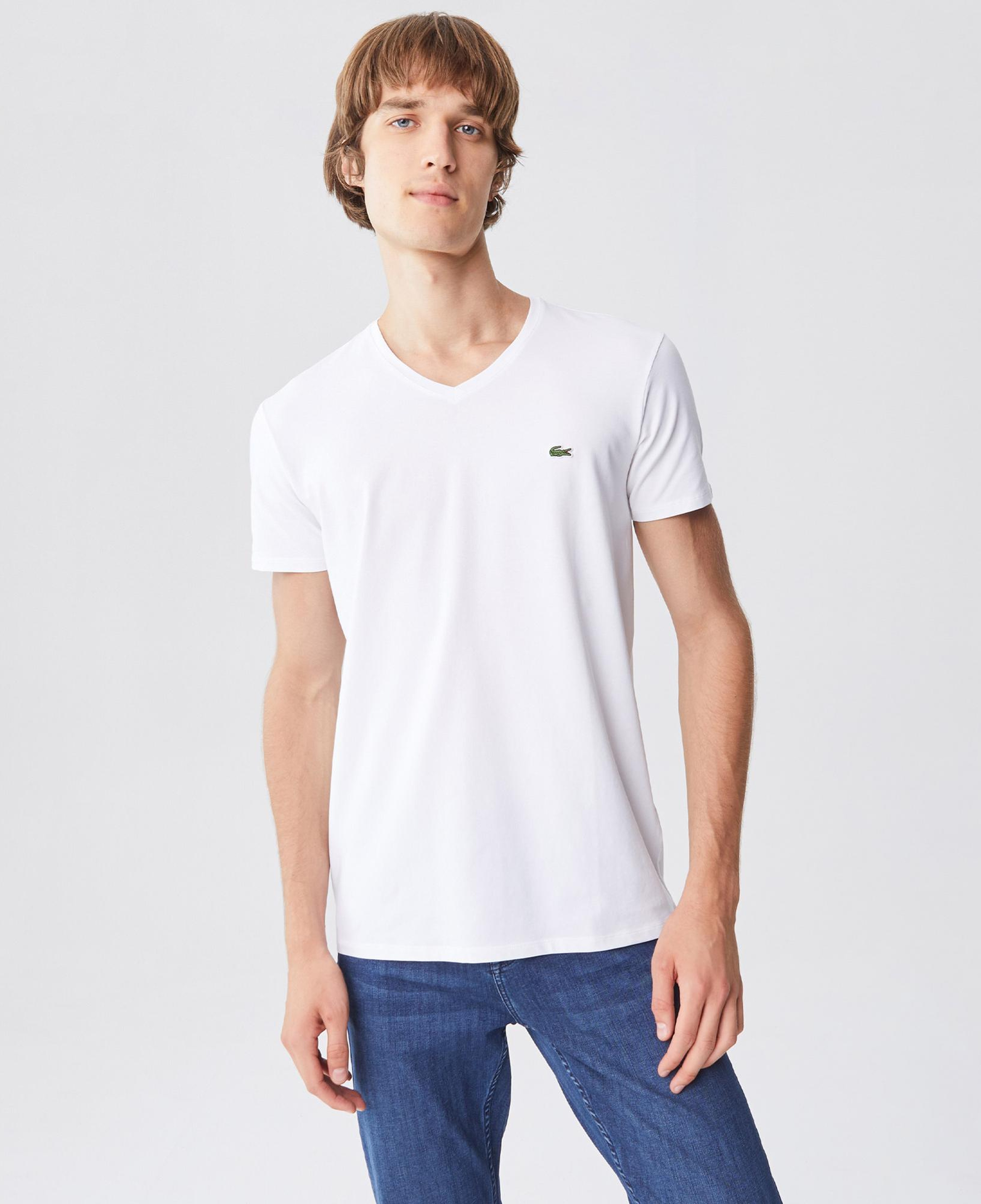 Erkek Slim Fit V Yaka Beyaz T-Shirt