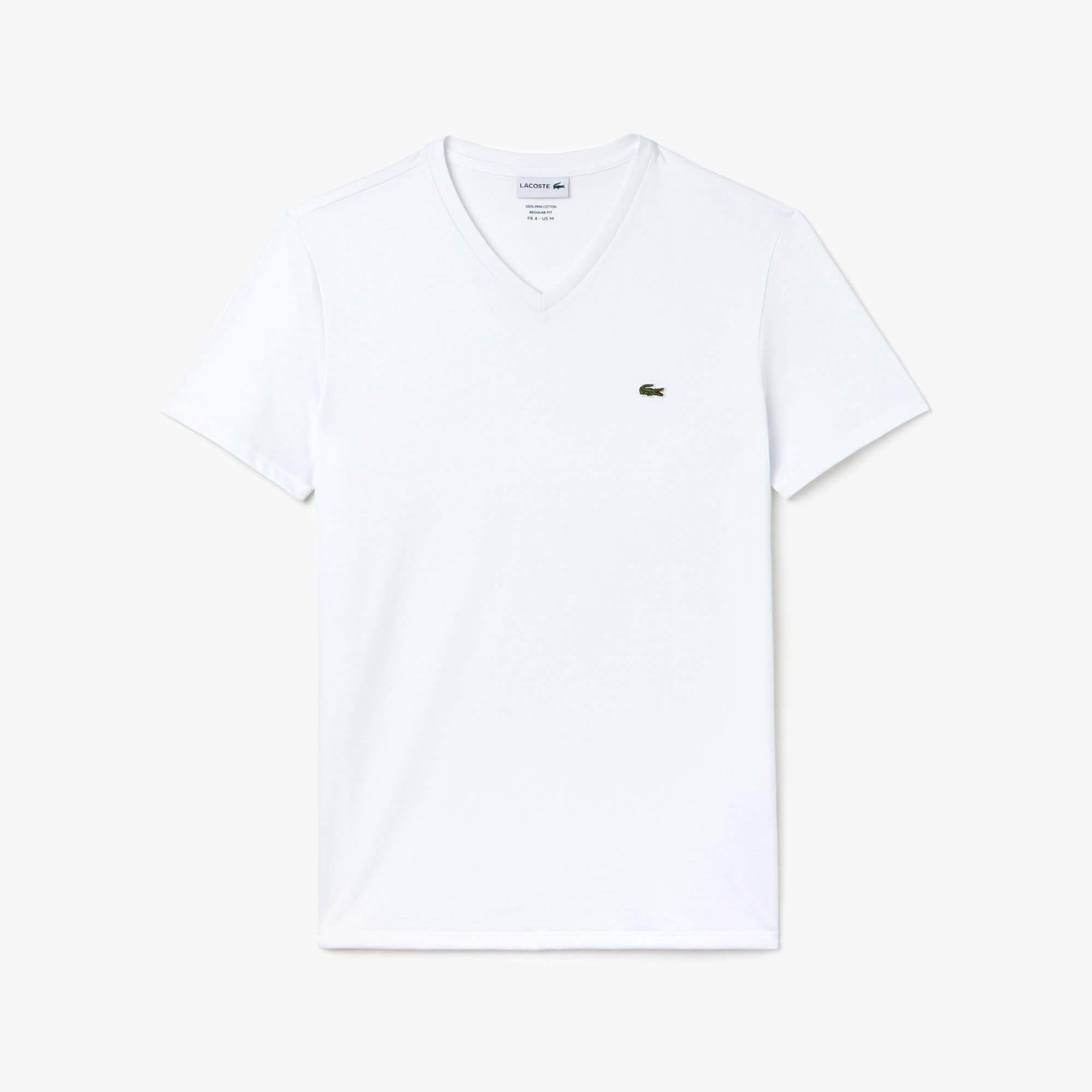 Erkek Slim Fit V Yaka Beyaz T-Shirt