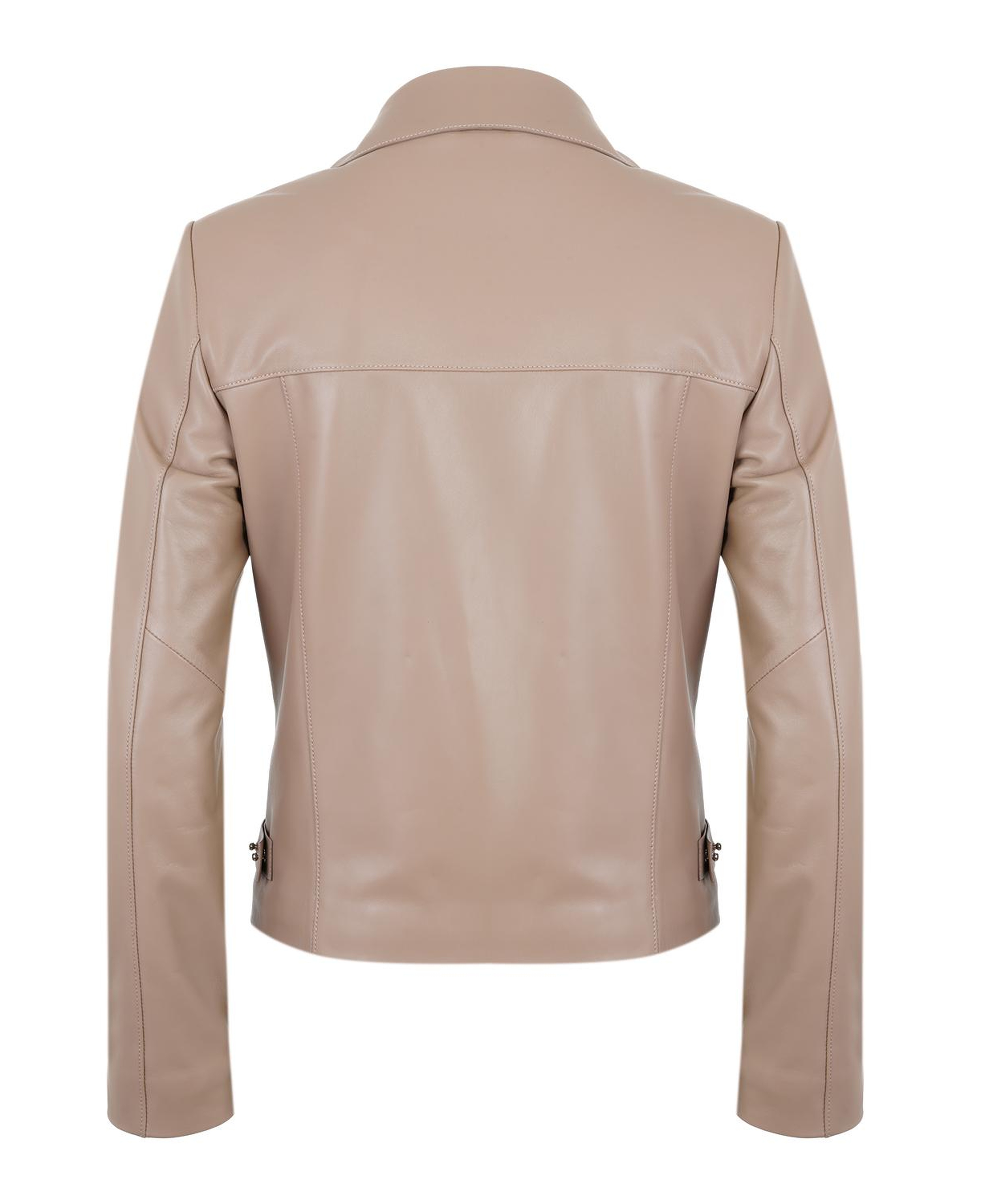 Ayunli Bej Kadın Biker Deri Ceket
