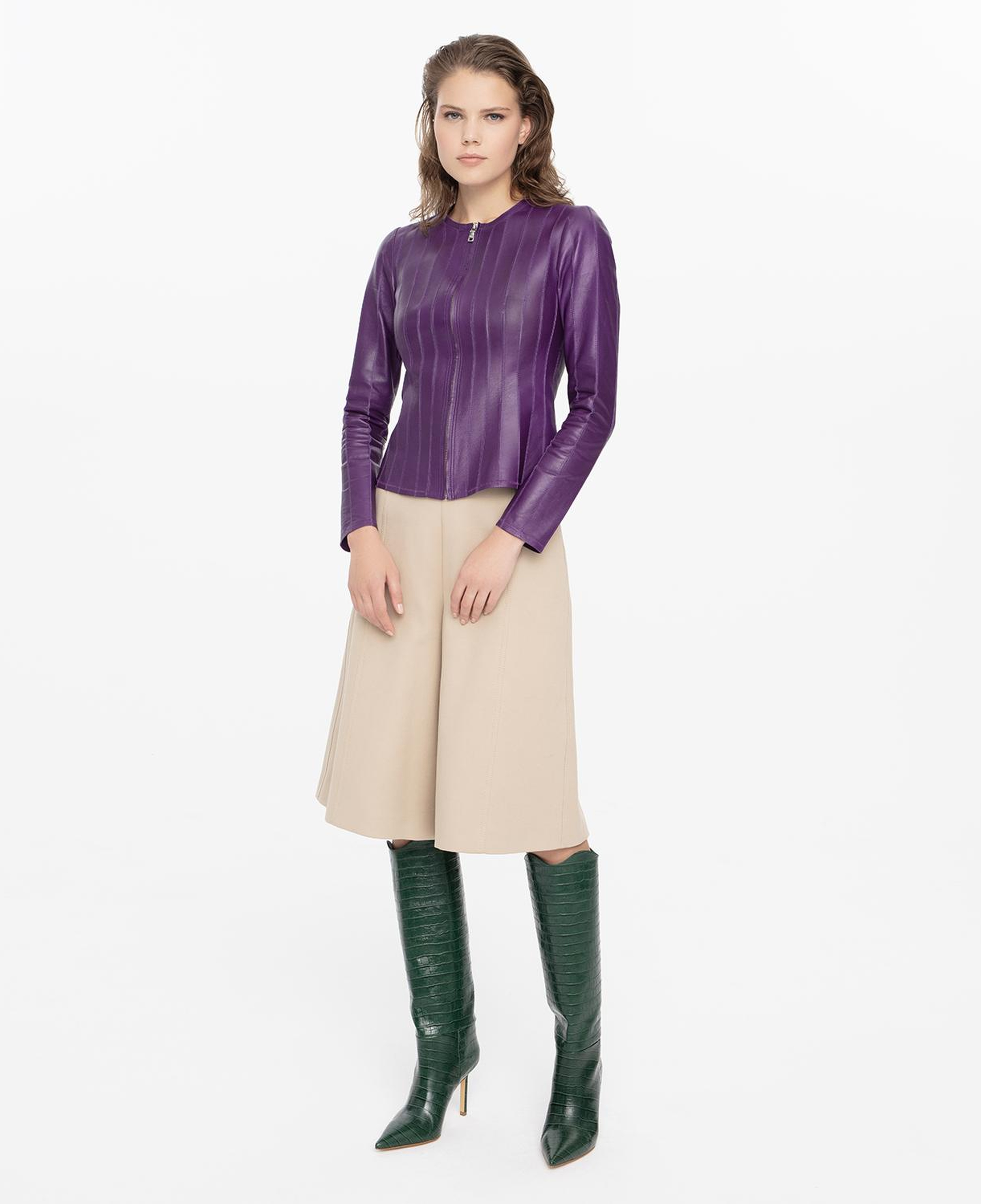 Deundria Mor Kadın Fit Panelli Deri Ceket