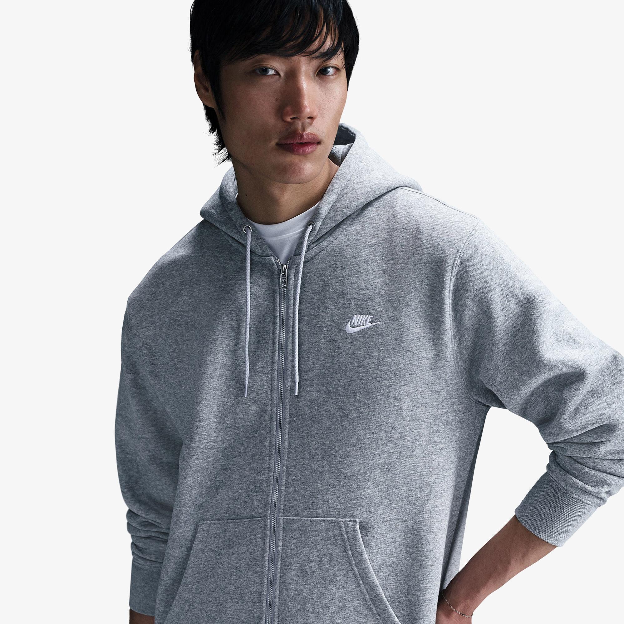Nike Club Erkek Gri Kapüşonlu Hoodie