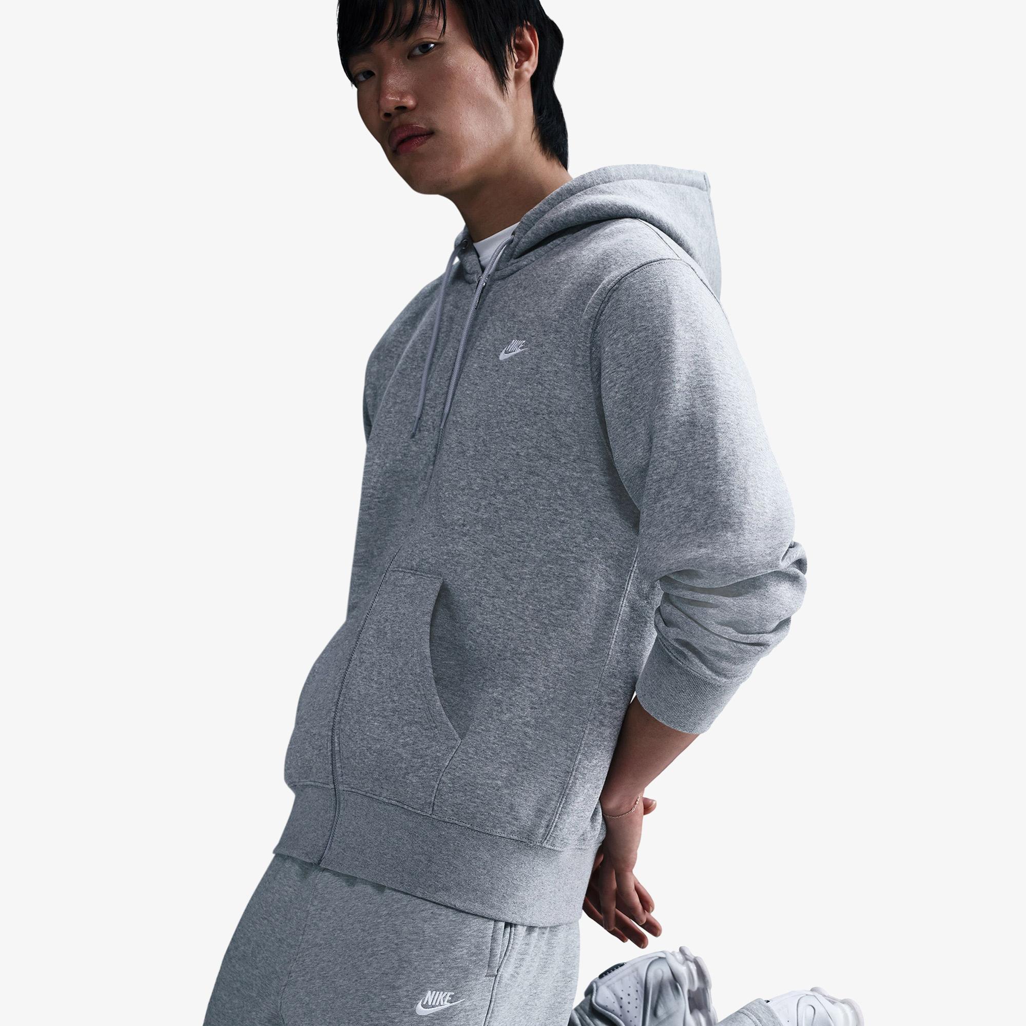 Nike Club Erkek Gri Kapüşonlu Hoodie