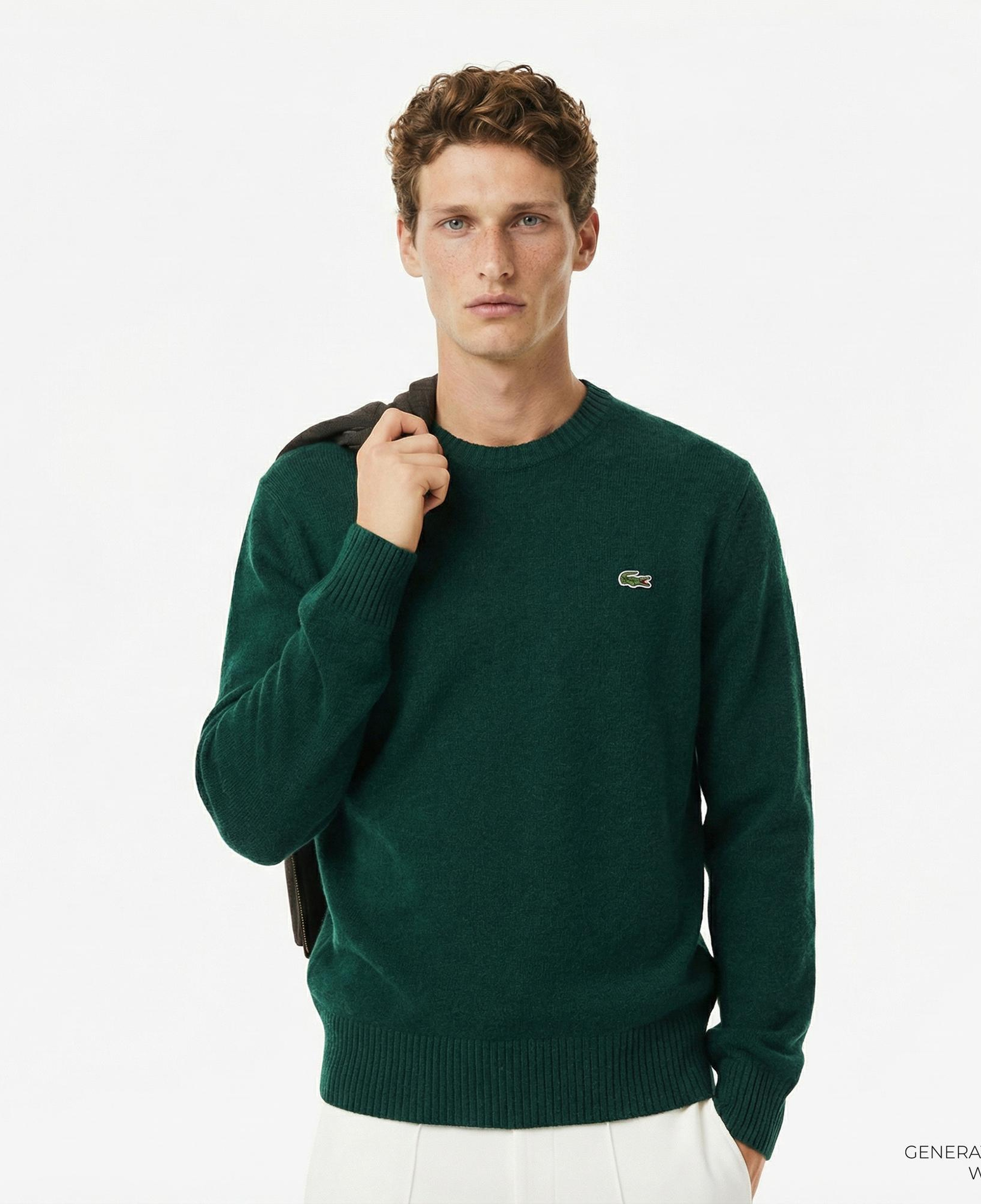 Lacoste Erkek Classic Fit Bisiklet Yaka Koyu Yeşil Kazak