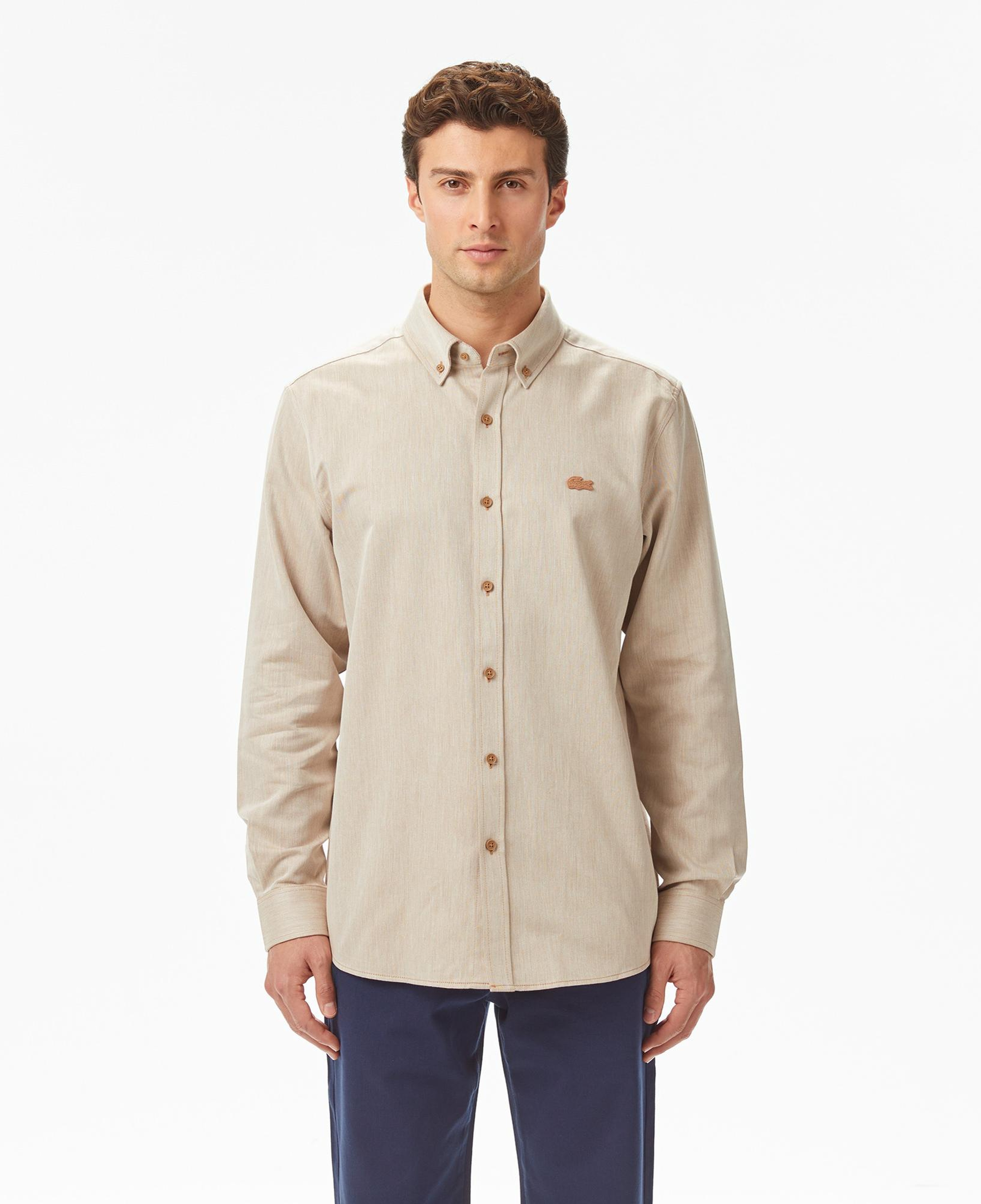 Lacoste Erkek Regular Fit Düğmeli Yaka Bej Gömlek