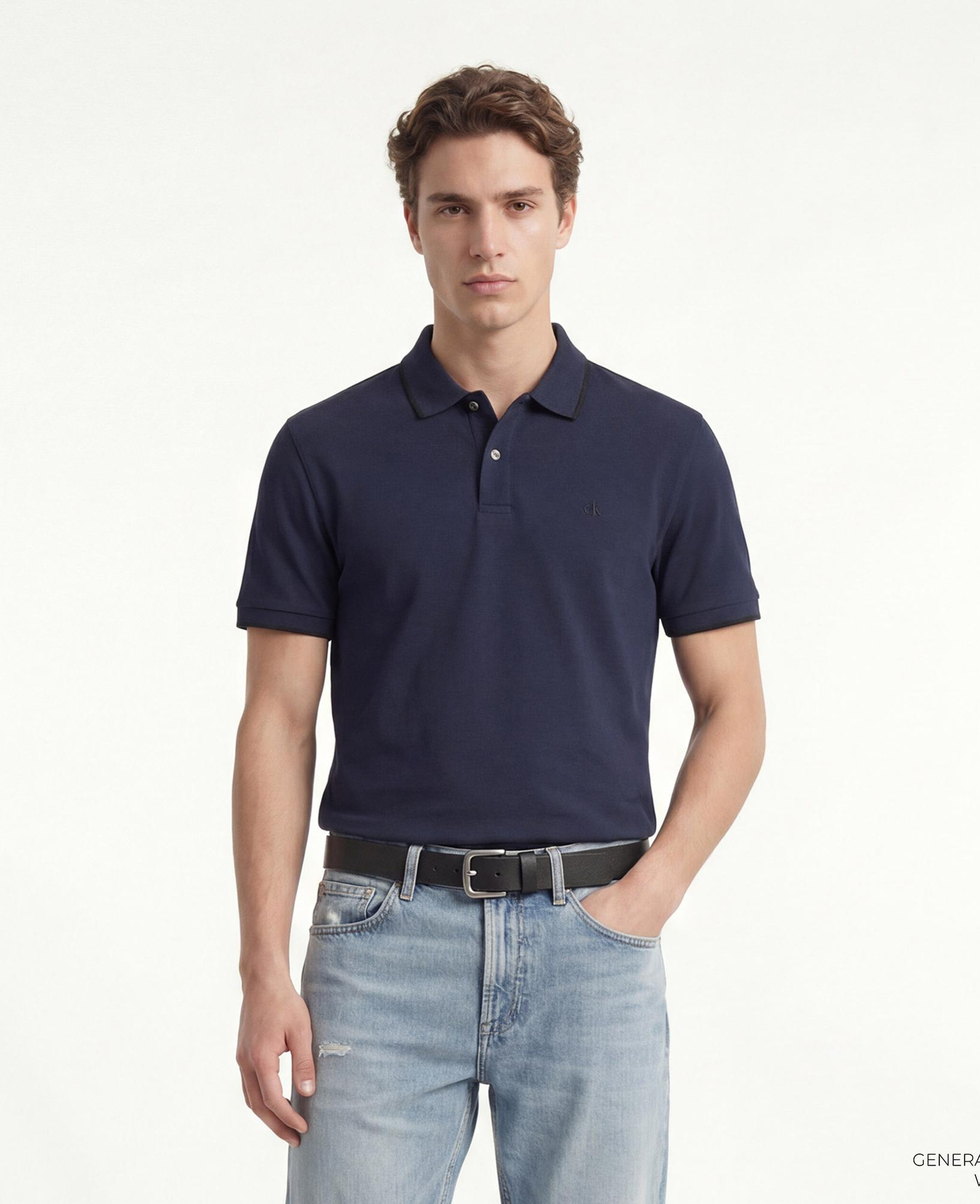 Calvin Klein Refined Pique Tipped Classic Erkek Mavi Polo