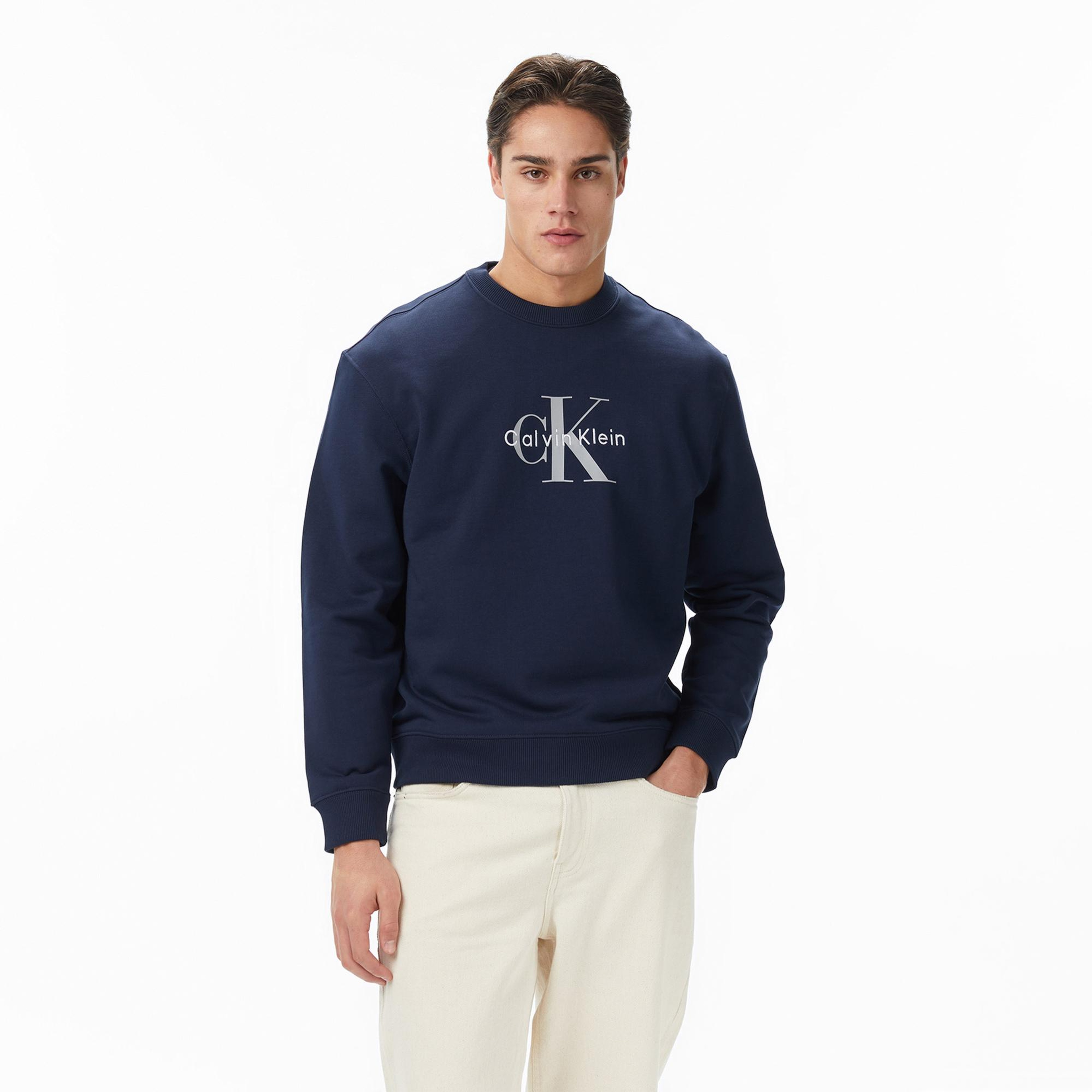 Calvin Klein Terry Monologo Erkek Lacivert Sweatshirt