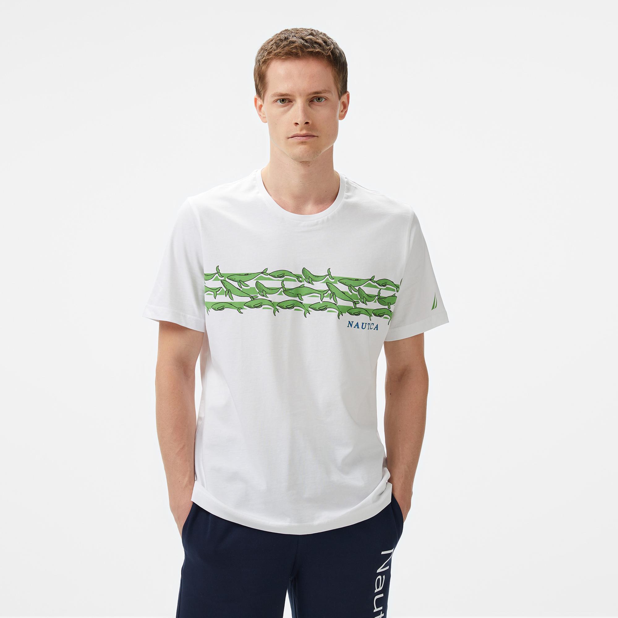 Nautica Erkek Beyaz Regular Fit Baskılı T-Shirt
