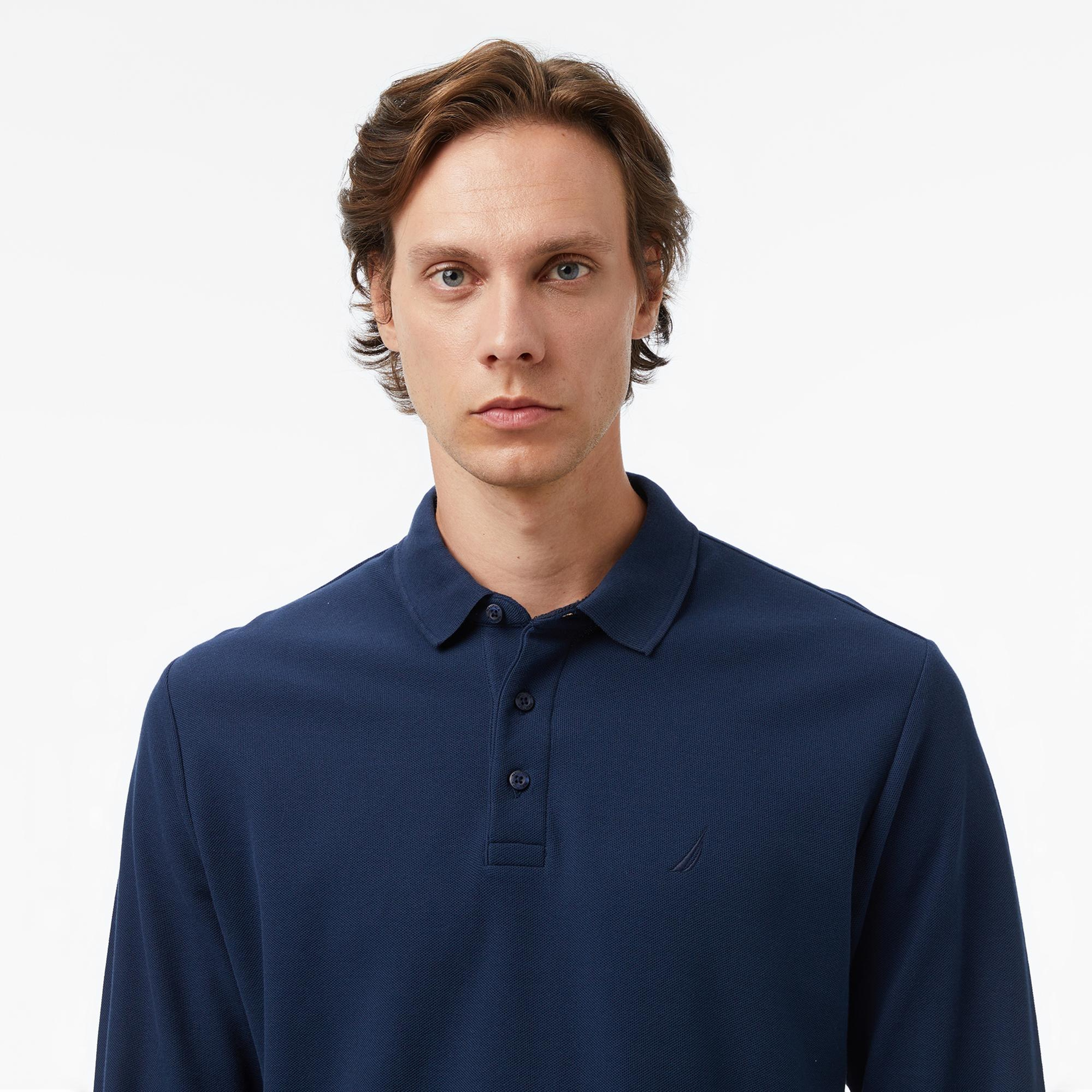 Nautica Erkek Lacivert Classic Fit Uzun Kollu Polo Yaka T-Shirt