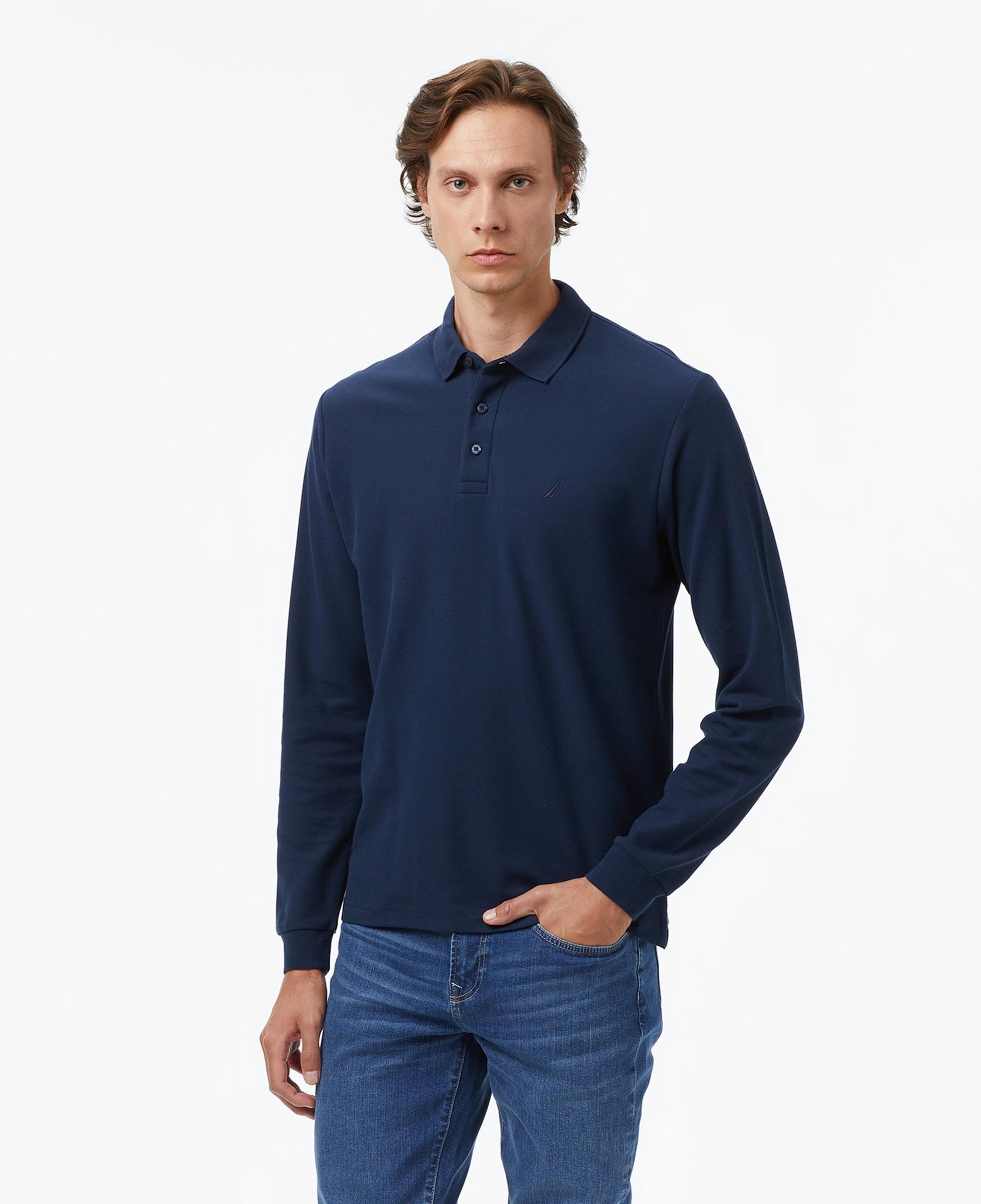 Nautica Erkek Lacivert Classic Fit Uzun Kollu Polo Yaka T-Shirt