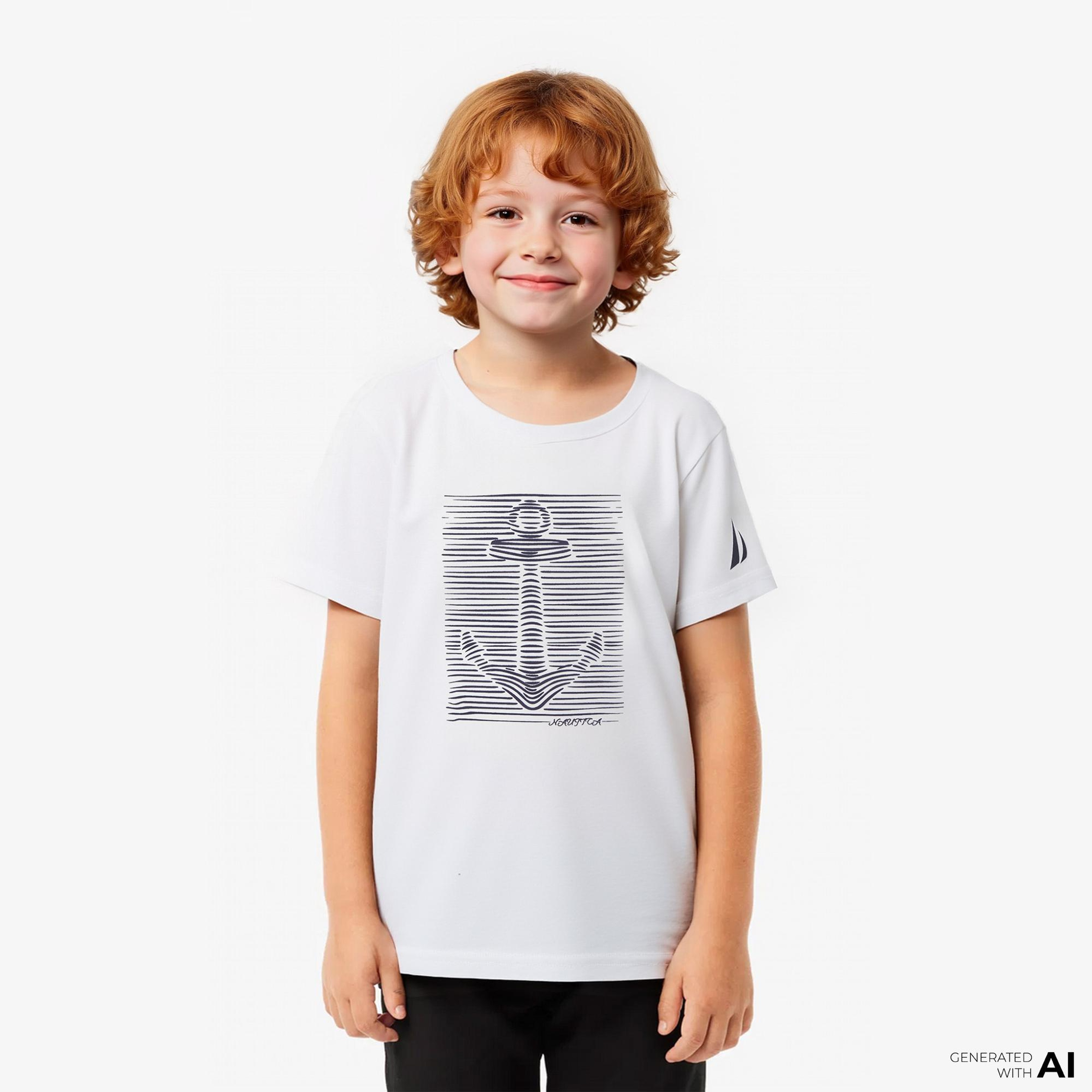 Nautica Erkek Çocuk Beyaz Regular Fit Baskılı T-Shirt