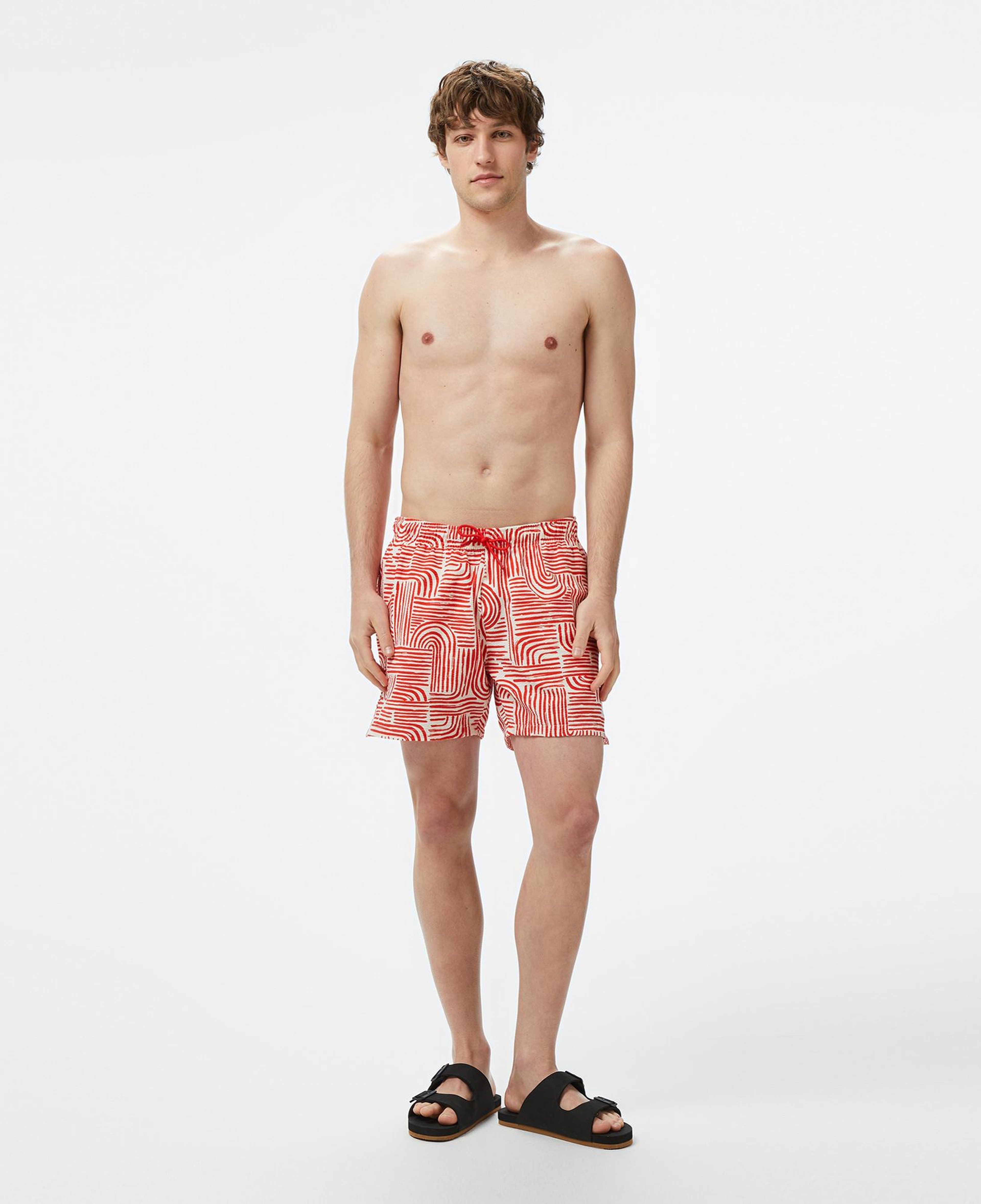 Nautica Erkek Kırmızı Regular Fit Desenli Deniz Şortu