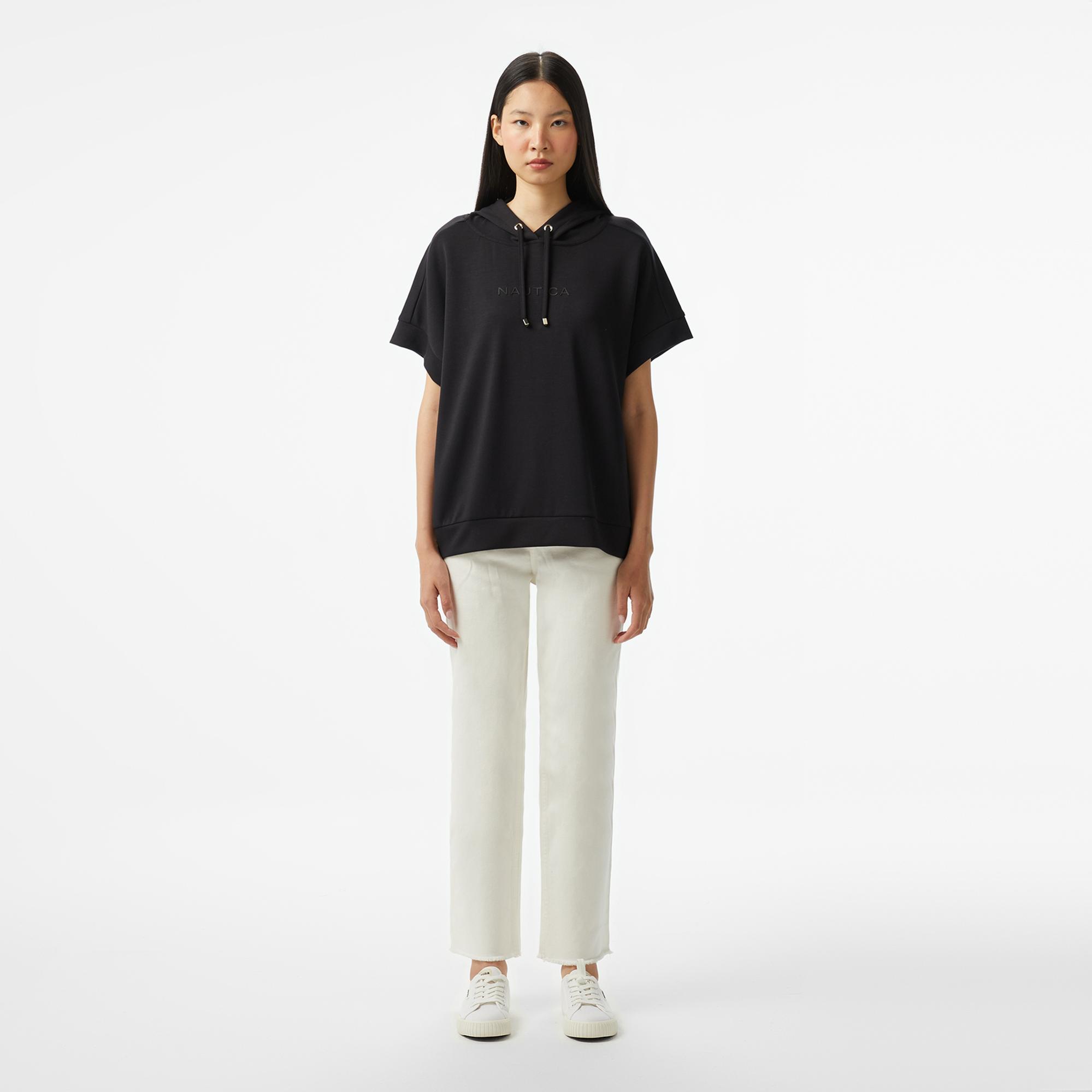 Nautica Kadın Siyah Relaxed Fit Kapüşonlu Sweatshirt