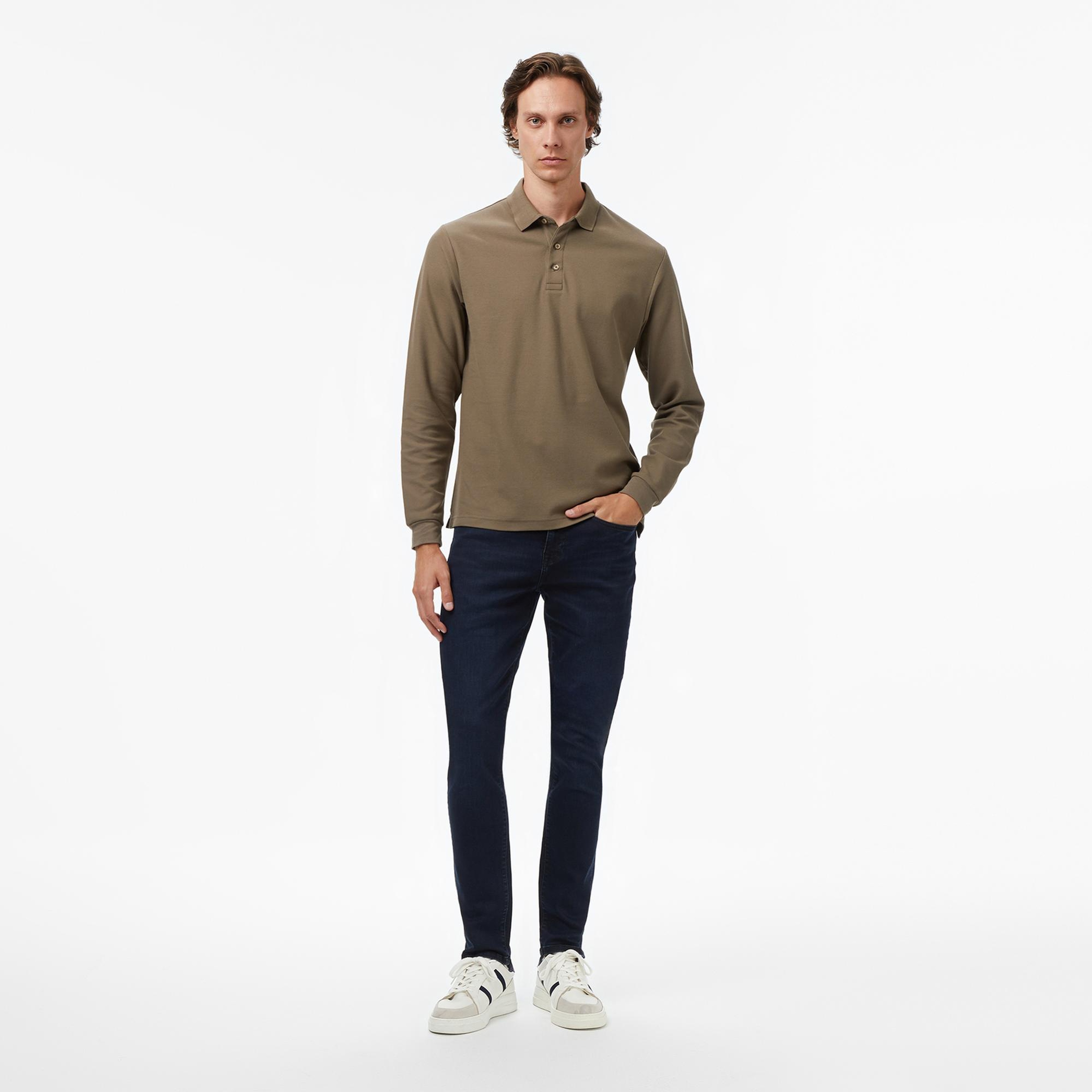 Nautica Erkek Kahverengi Classic Fit Uzun Kollu Polo Yaka T-Shirt