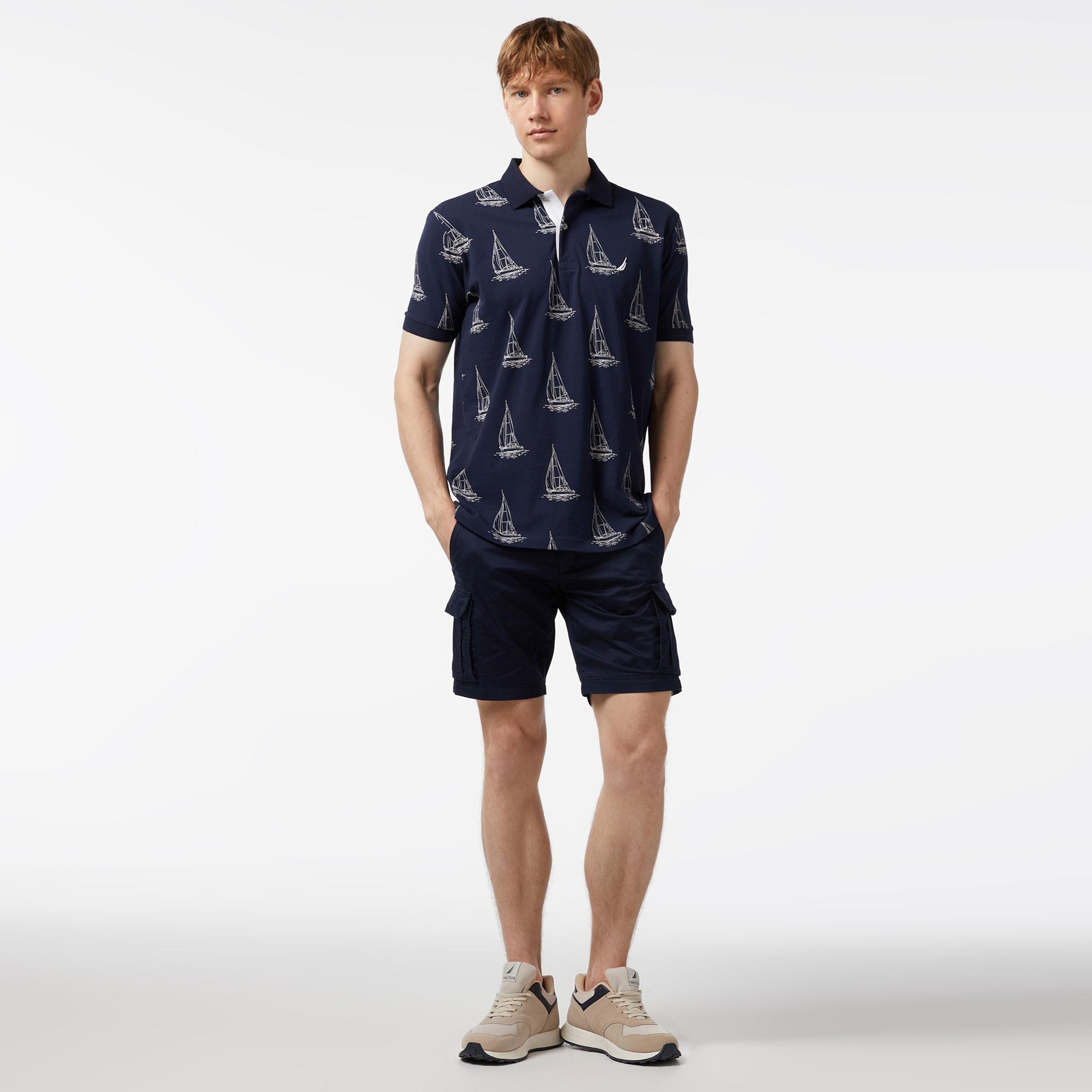 Nautica Erkek Lacivert Classic Fit Kısa Kollu Desenli Polo Yaka T-Shirt