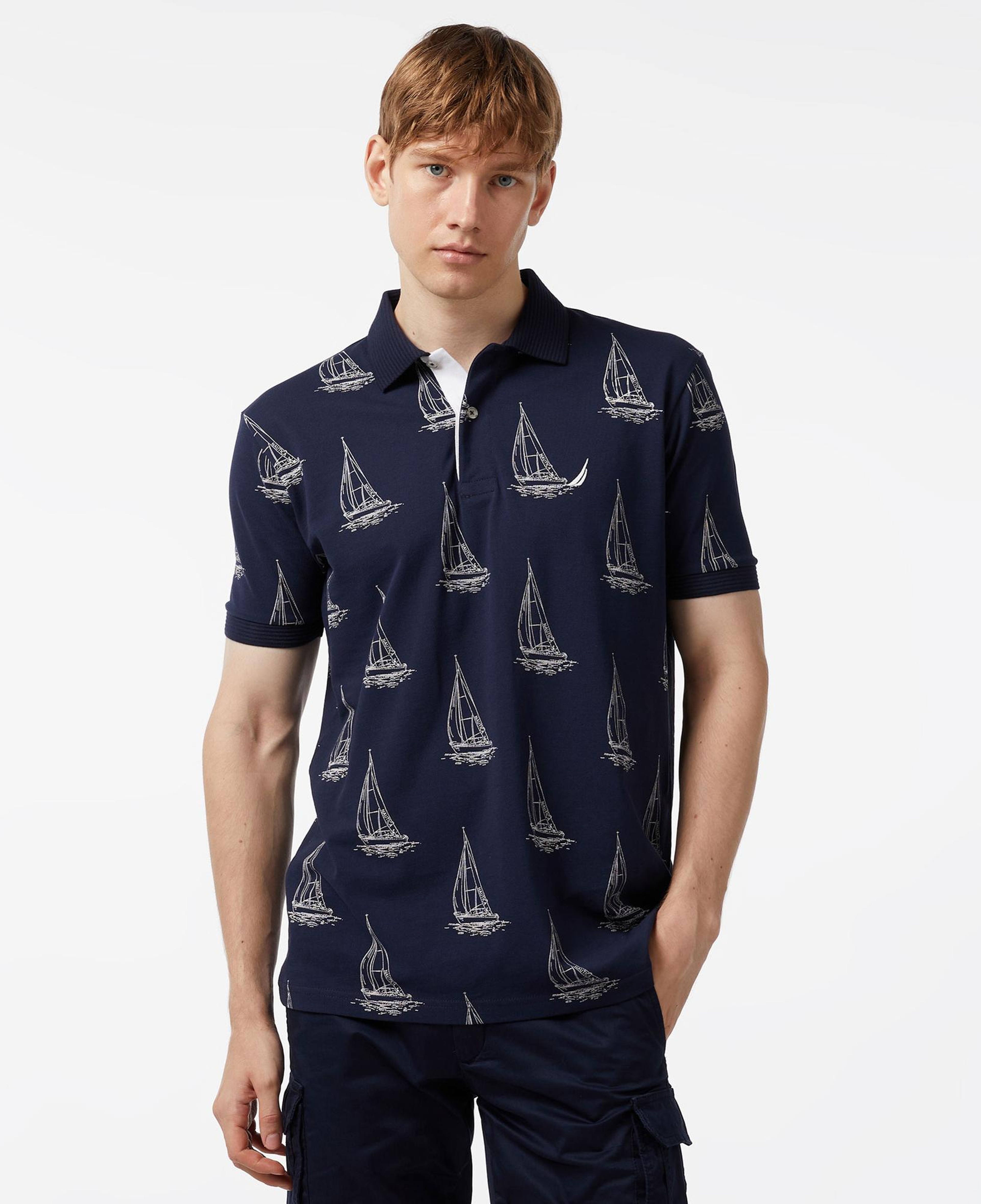 Nautica Erkek Lacivert Classic Fit Kısa Kollu Desenli Polo Yaka T-Shirt