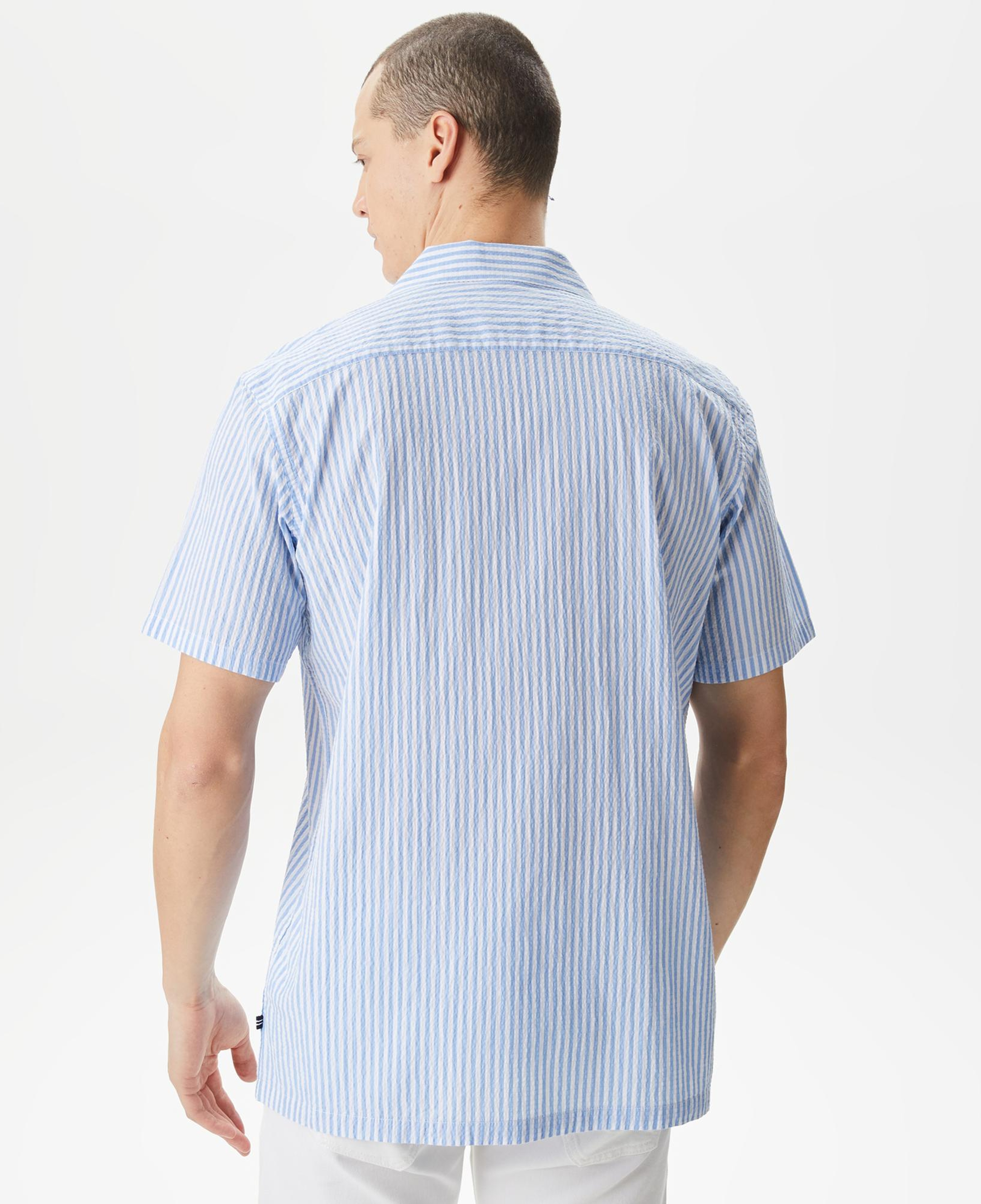 Nautica Erkek Mavi Classic Fit Kısa Kollu Çizgili Gömlek