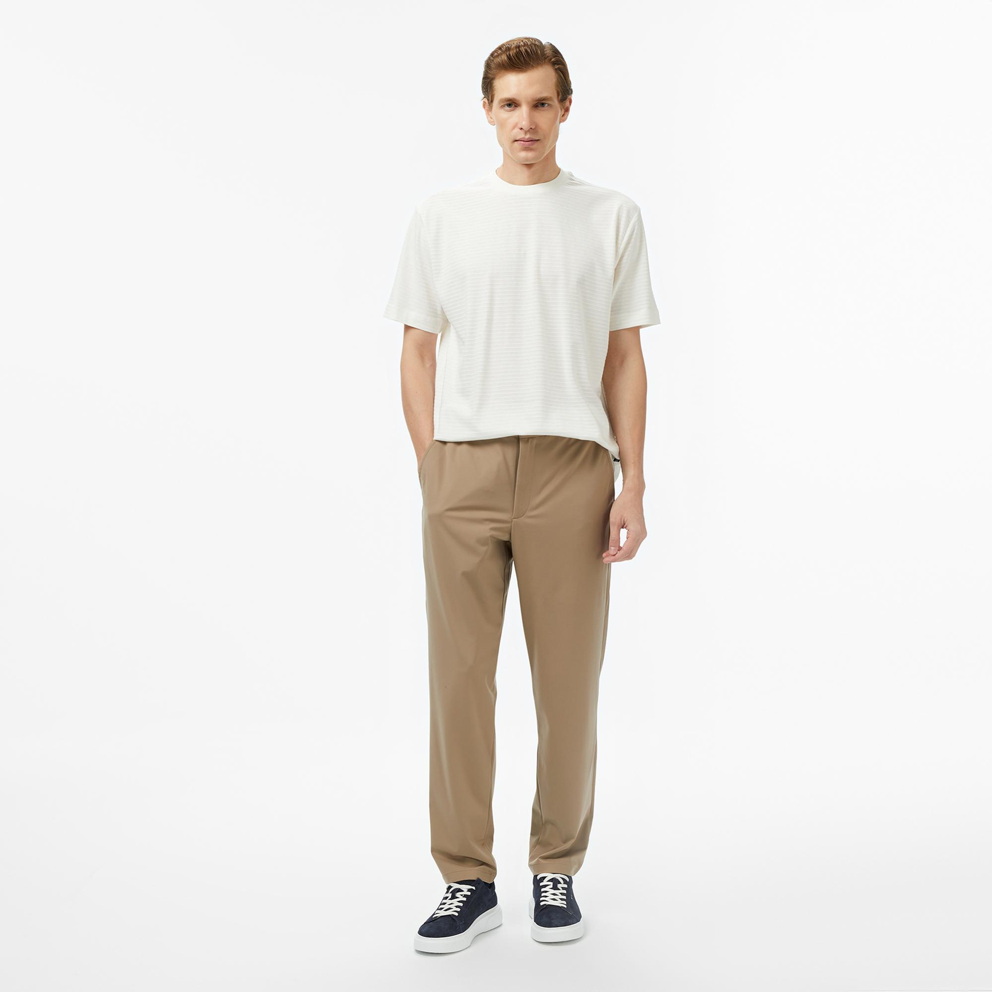 Nautica Erkek Krem Rengi Regular Fit Çizgili T-Shirt