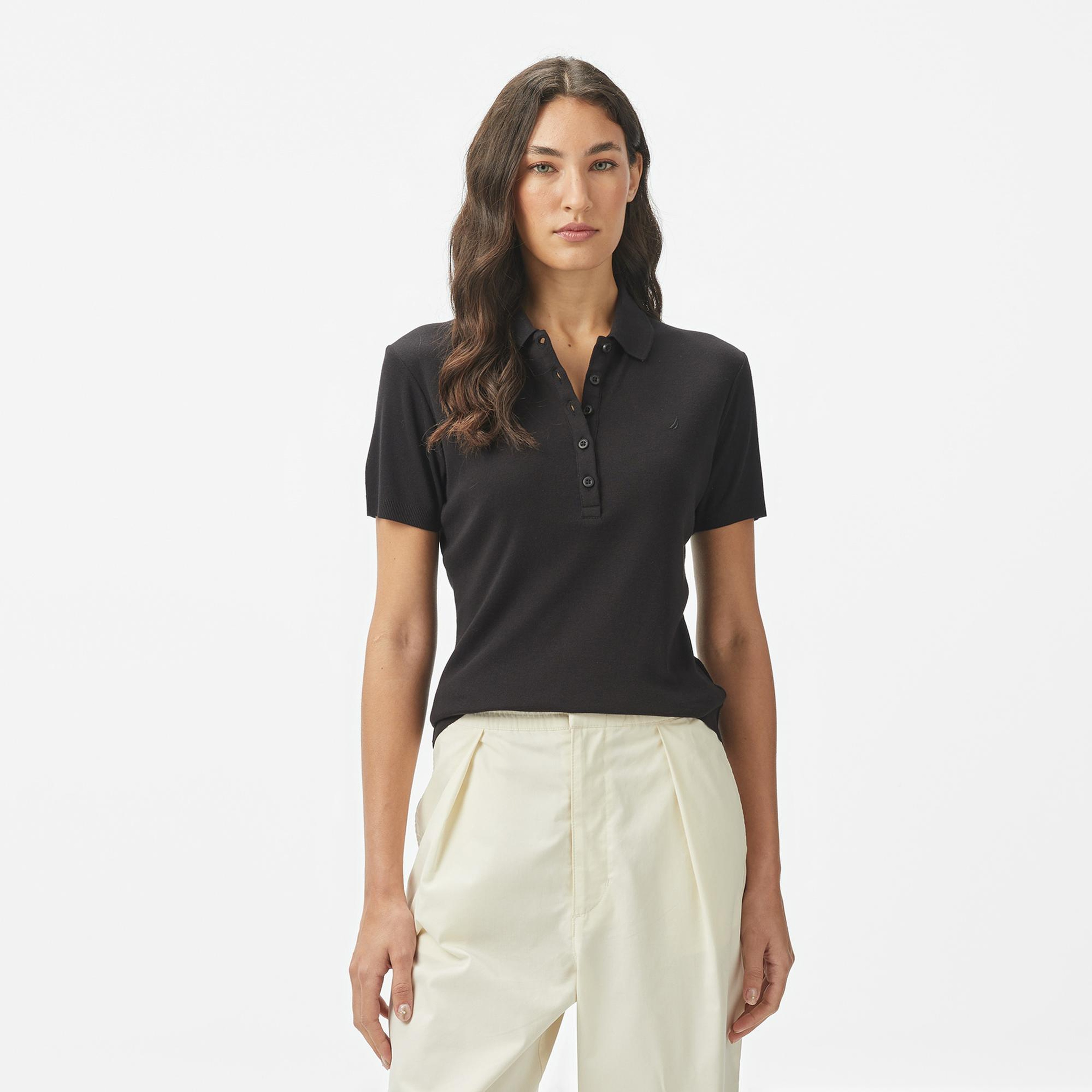Nautica Kadın Siyah Regular Fit Polo Yaka T-Shirt