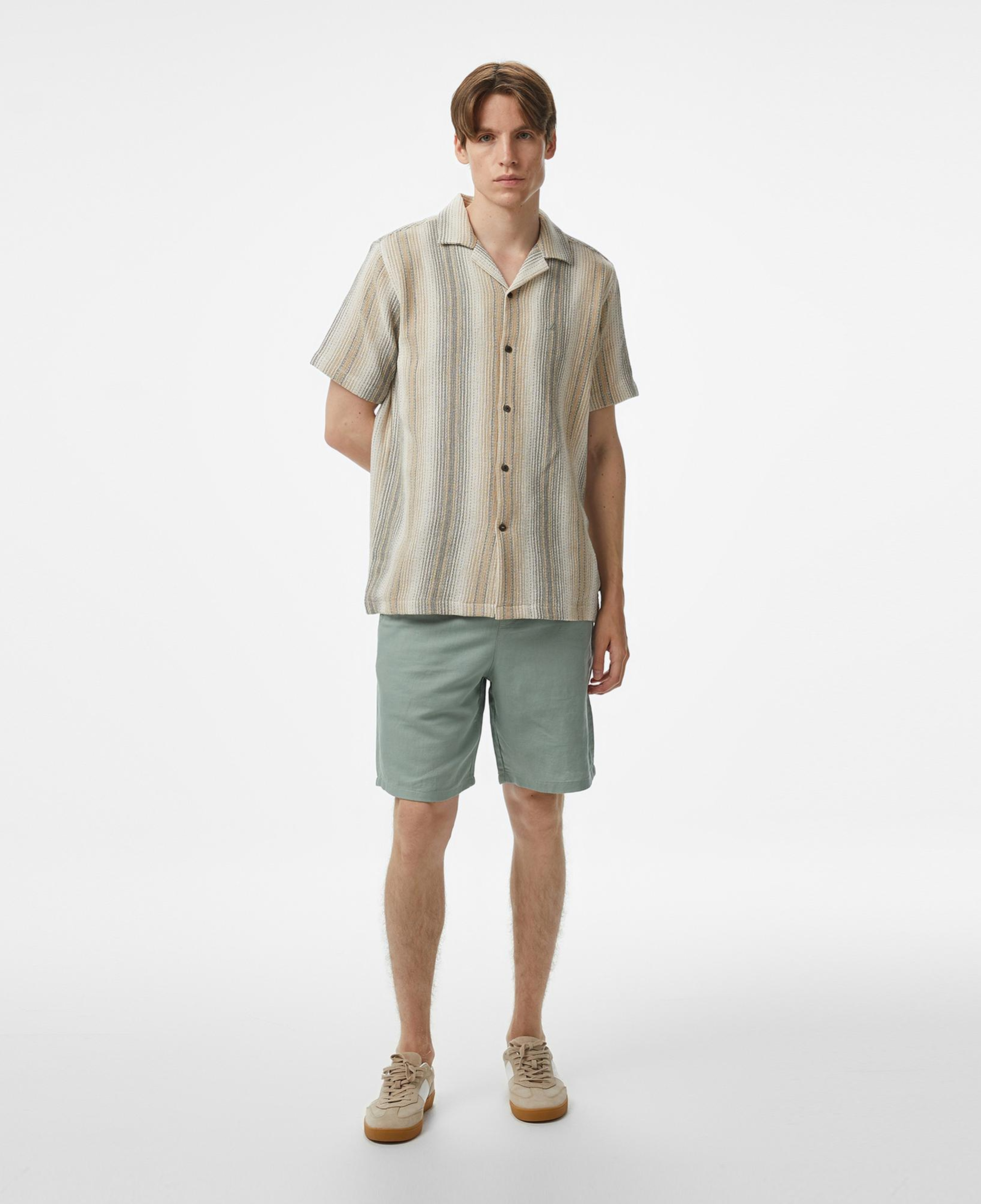 Nautica Erkek Bej Classic Fit Çizgili Gömlek