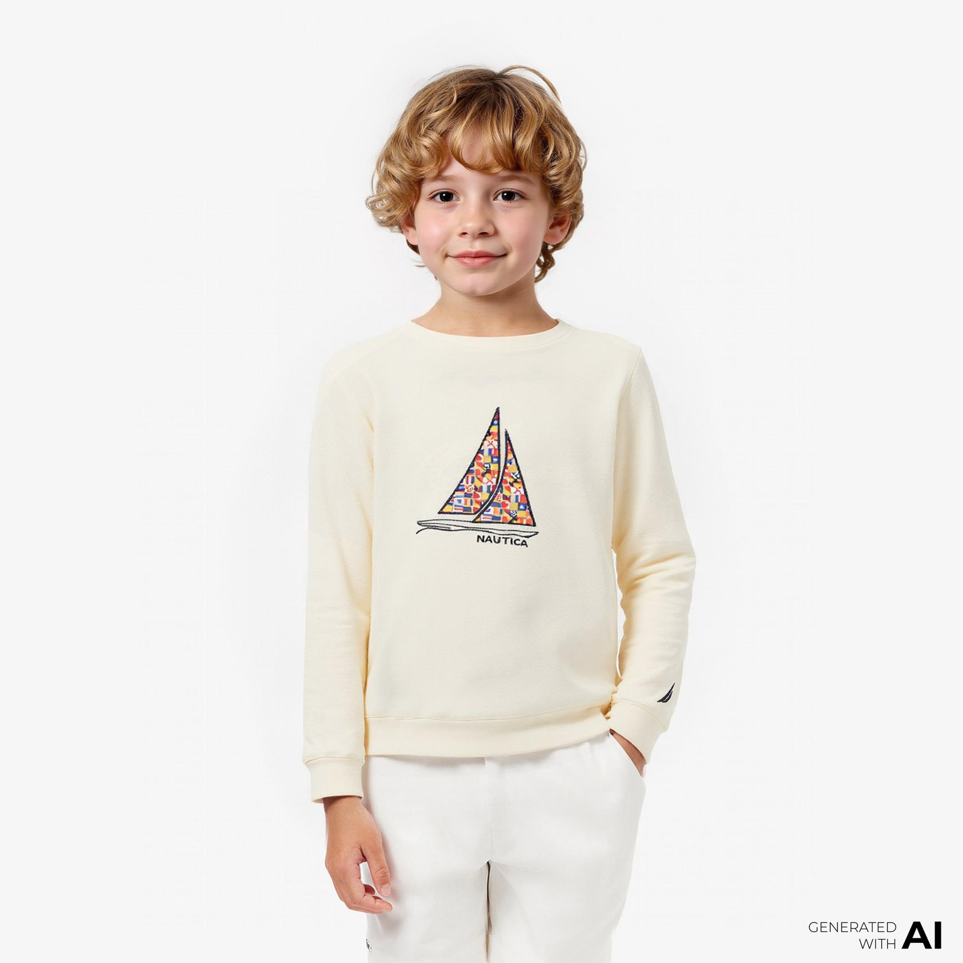 Nautica Erkek Çocuk Krem Rengi Regular Fit Baskılı Sweatshirt